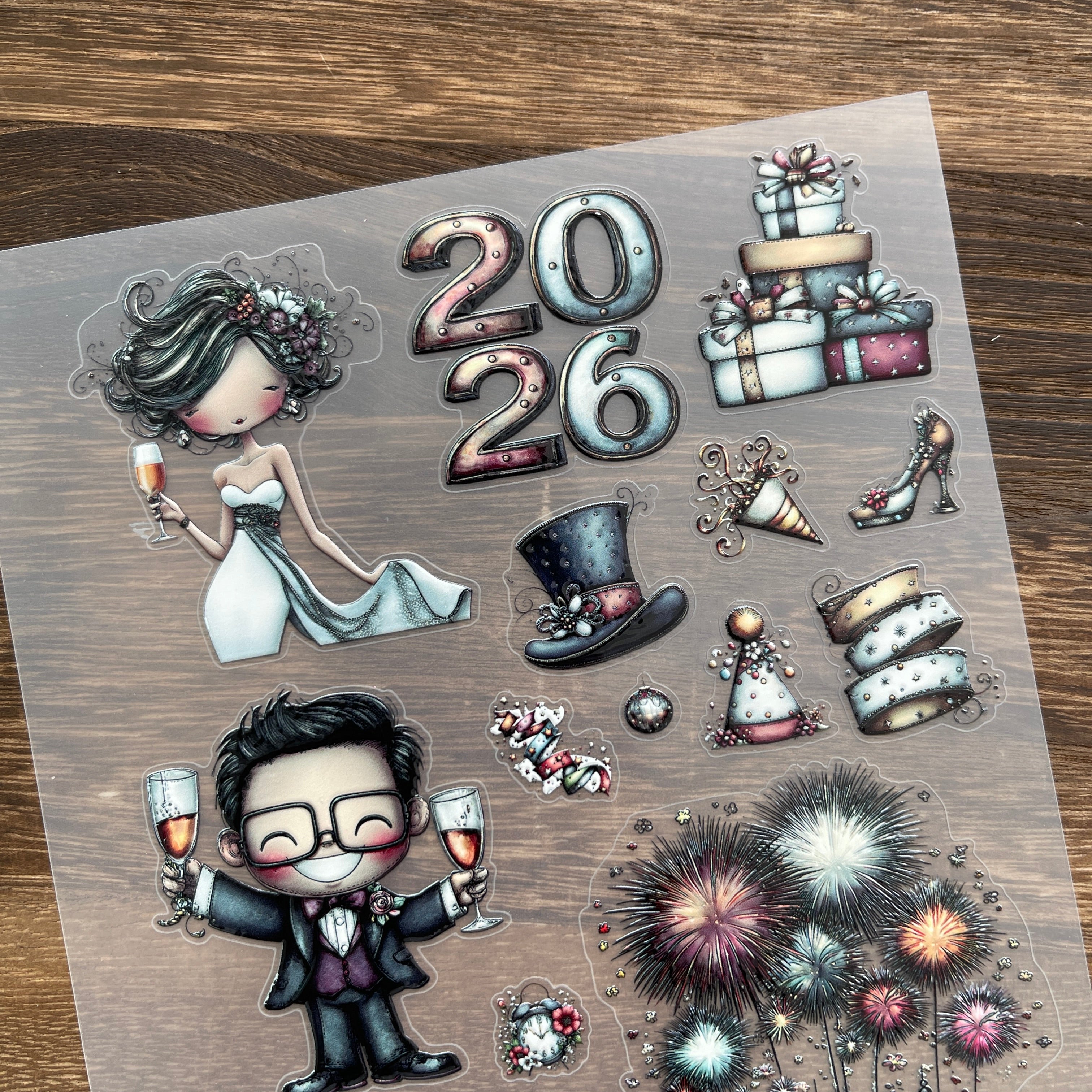 3D Celebrating 2026 PET Stickers 1pcs
