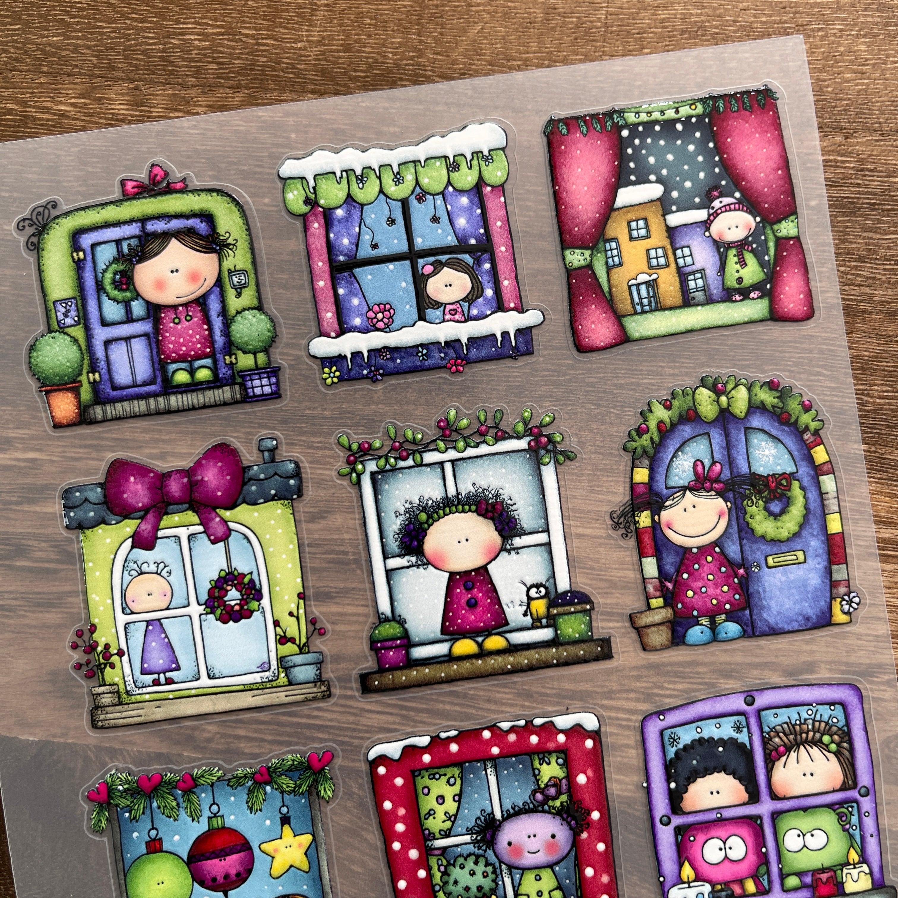 3D Cartoon christmas window PET Stickers 1pcs