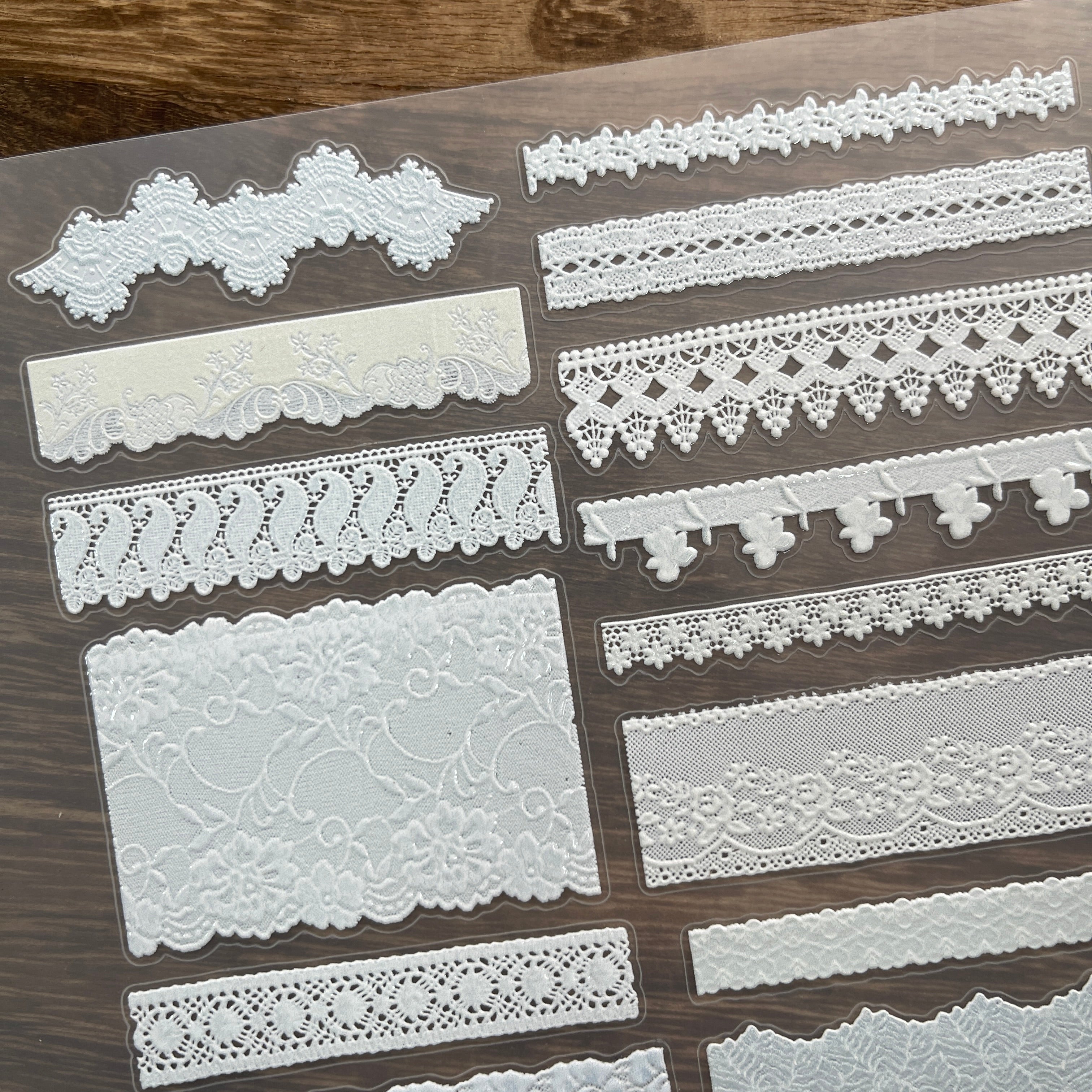 3D Vintage white lace PET Stickers 1pcs