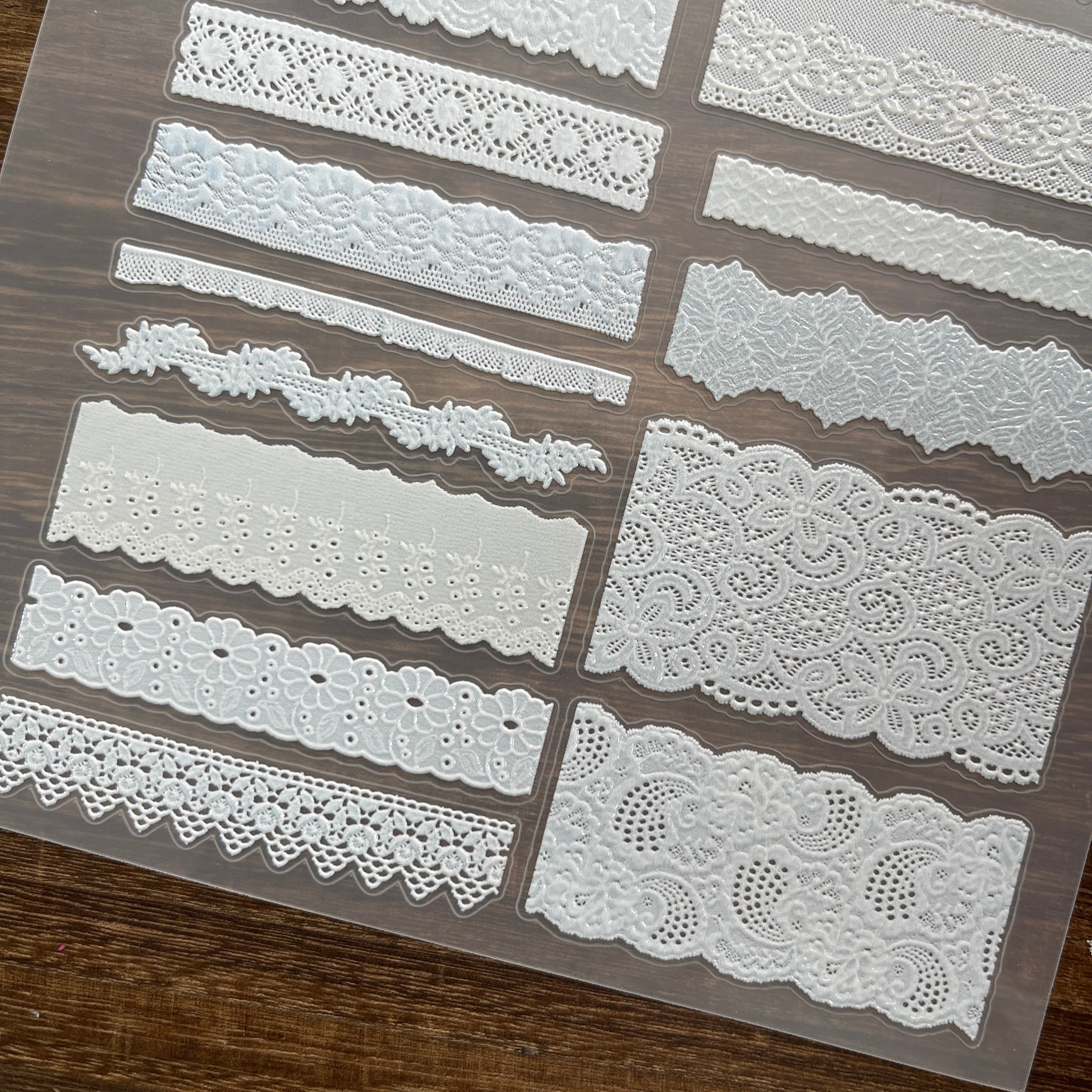 3D Vintage white lace PET Stickers 1pcs