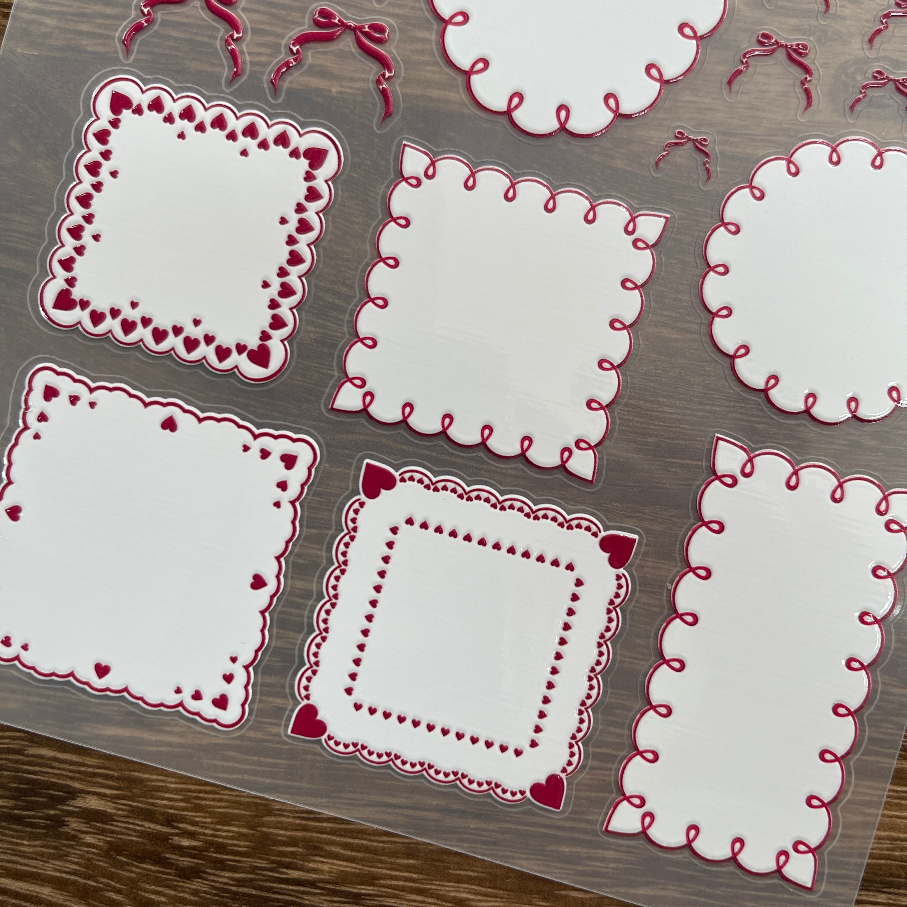 3D Hand-painted heart-shaped border PET Stickers 1pcs