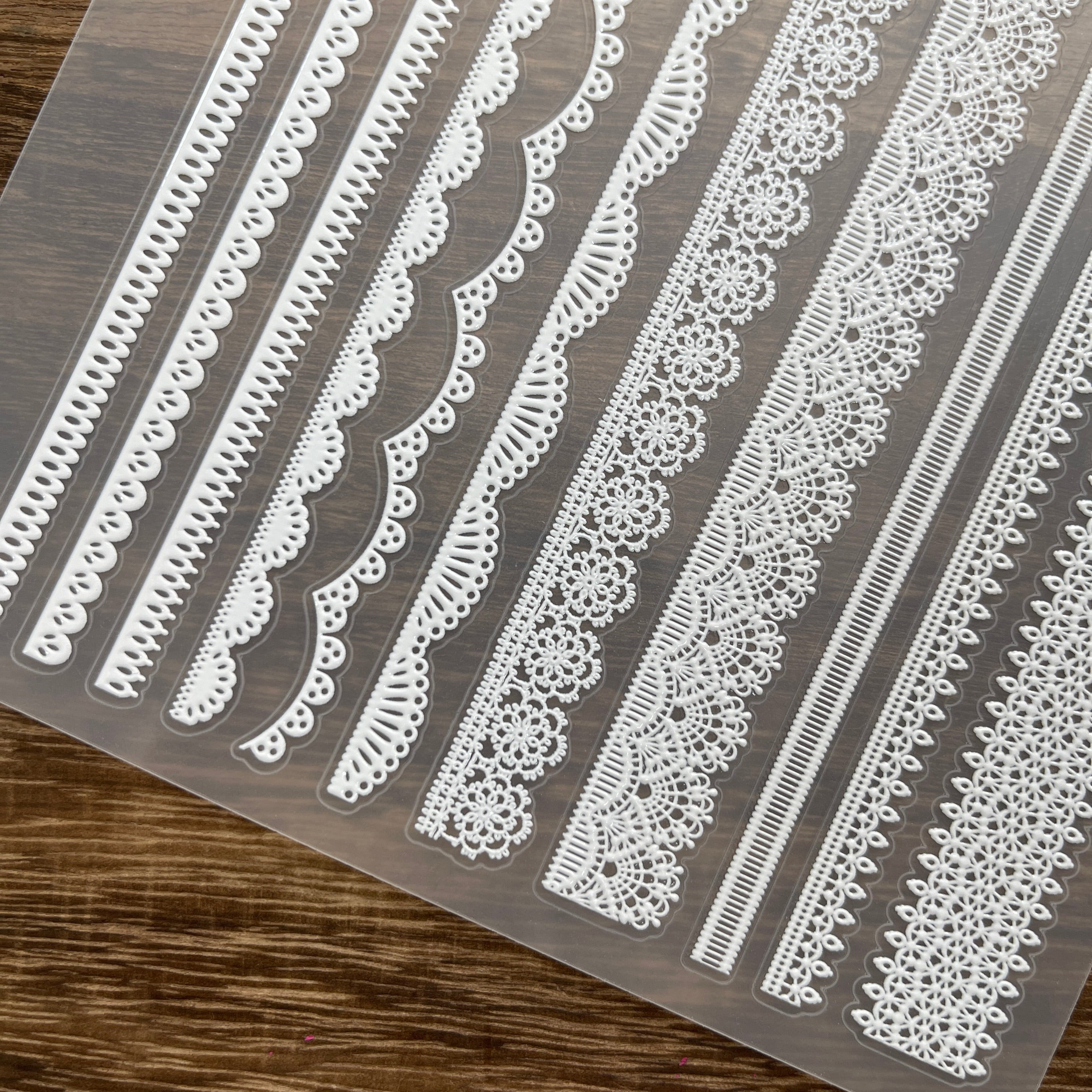 3D White lace PET Stickers 1pcs