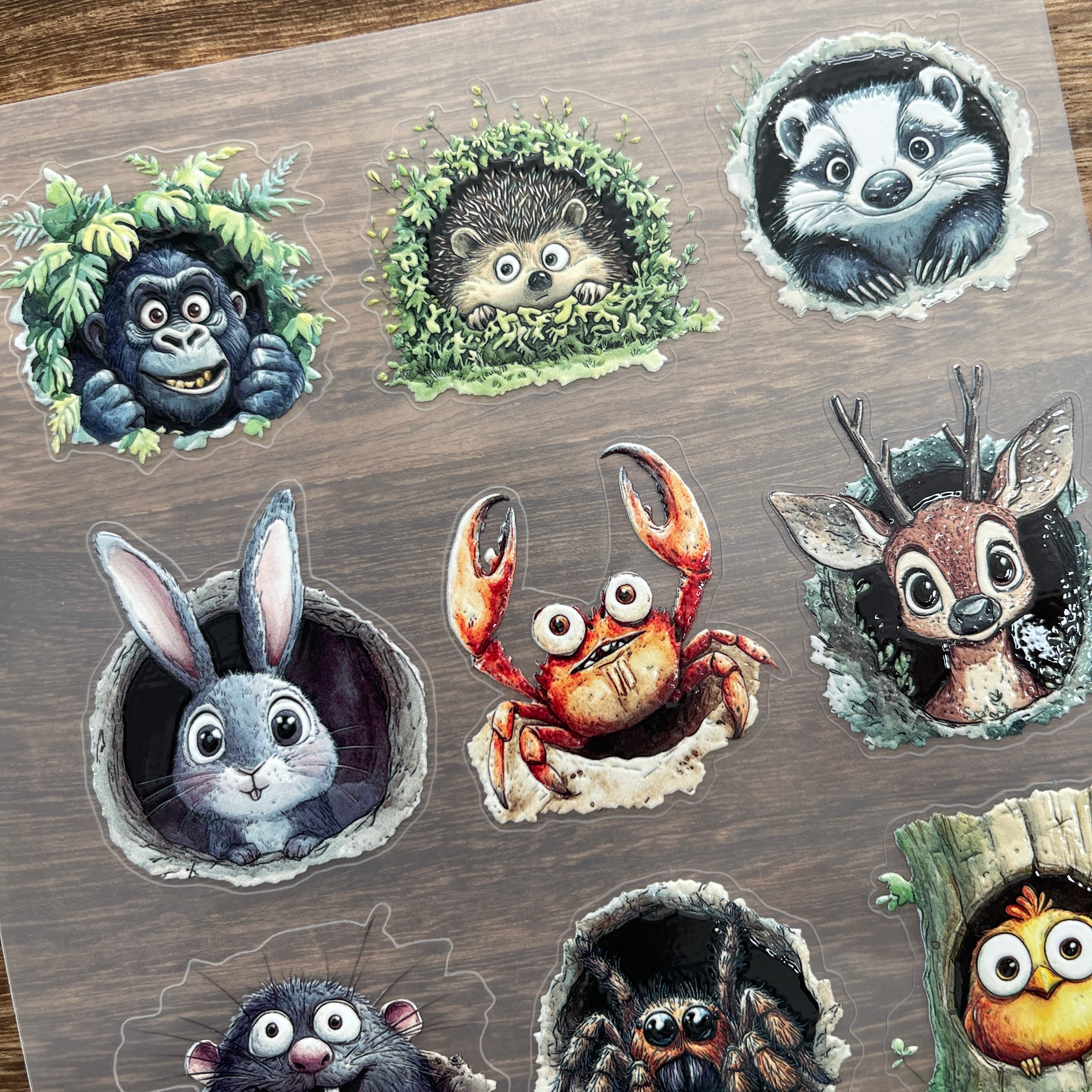 3D Forest cave animals PET Stickers 1pcs
