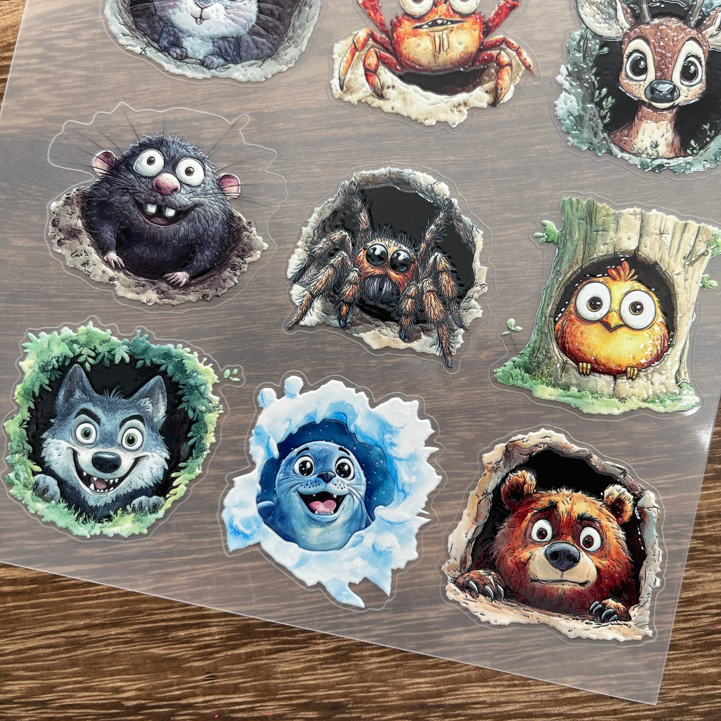 3D Forest cave animals PET Stickers 1pcs