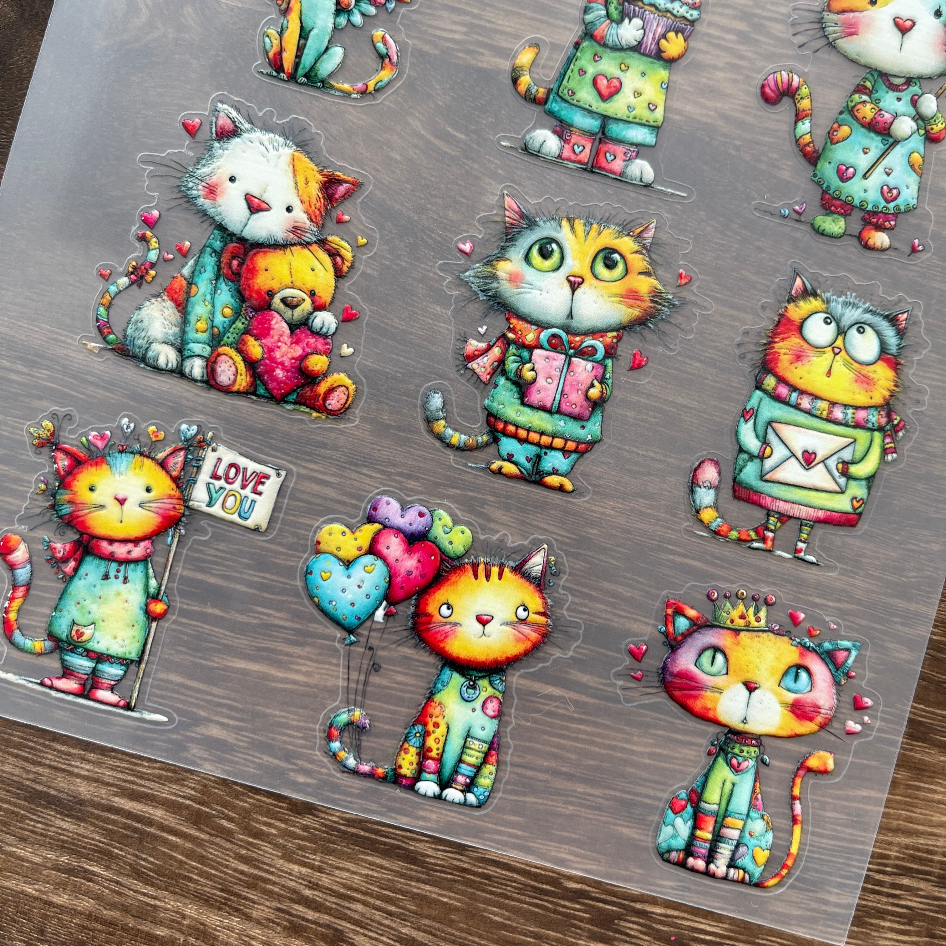 3D Cute colorful Valentine's Day cats PET Sticker 1 Pcs