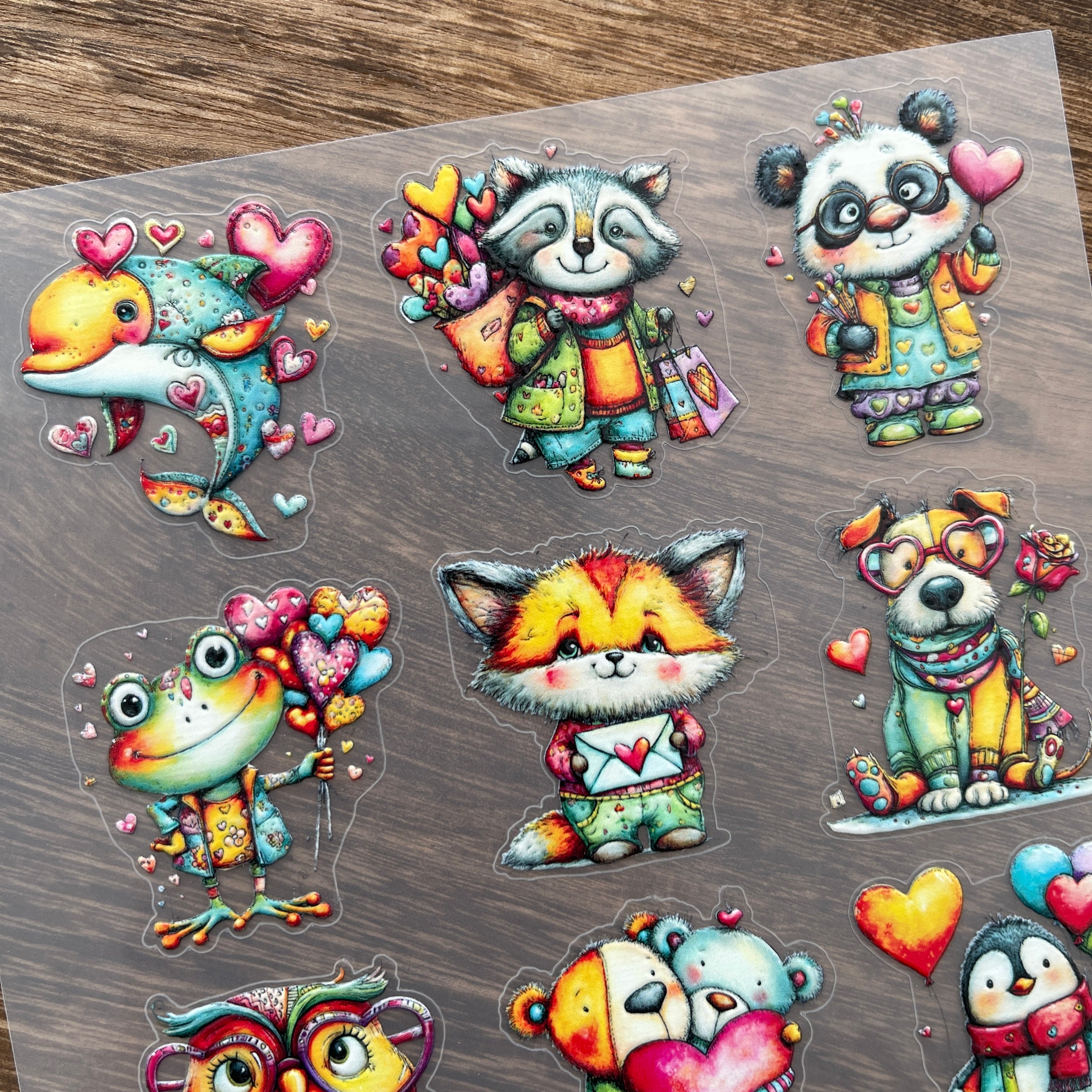 3D Colorful Valentine's Day Animals PET Stickers 1 pcs