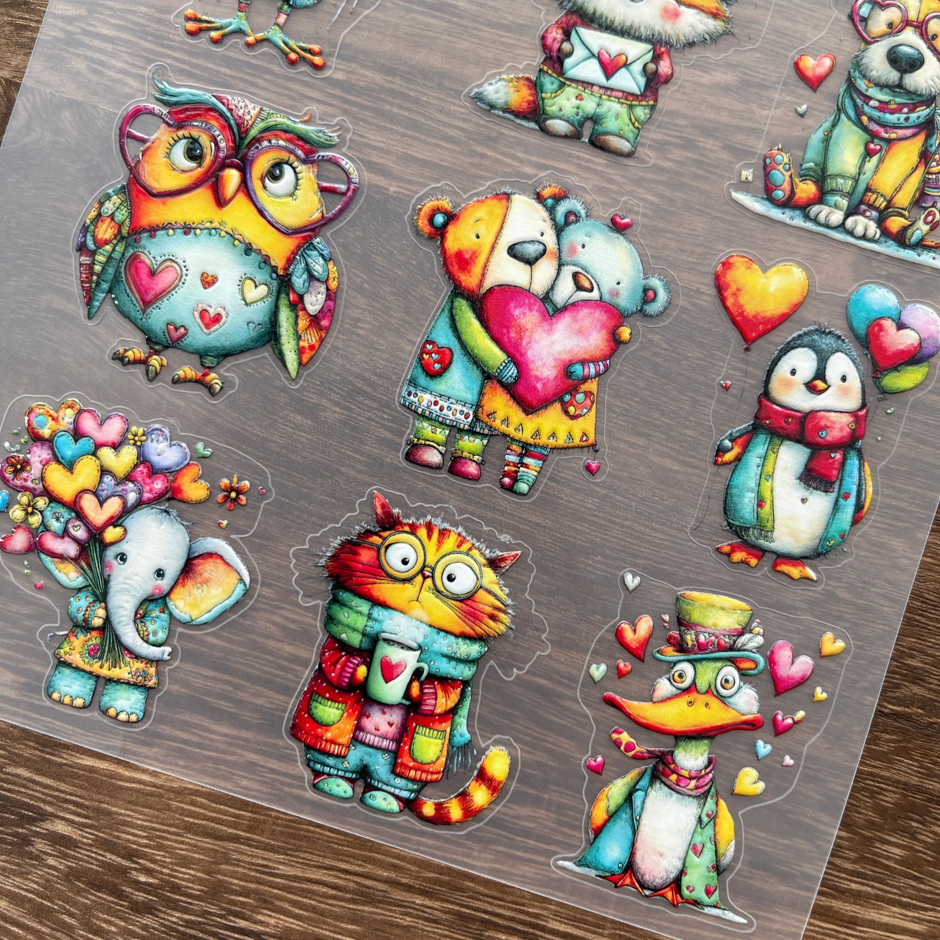 3D Colorful Valentine's Day Animals PET Stickers 1 pcs