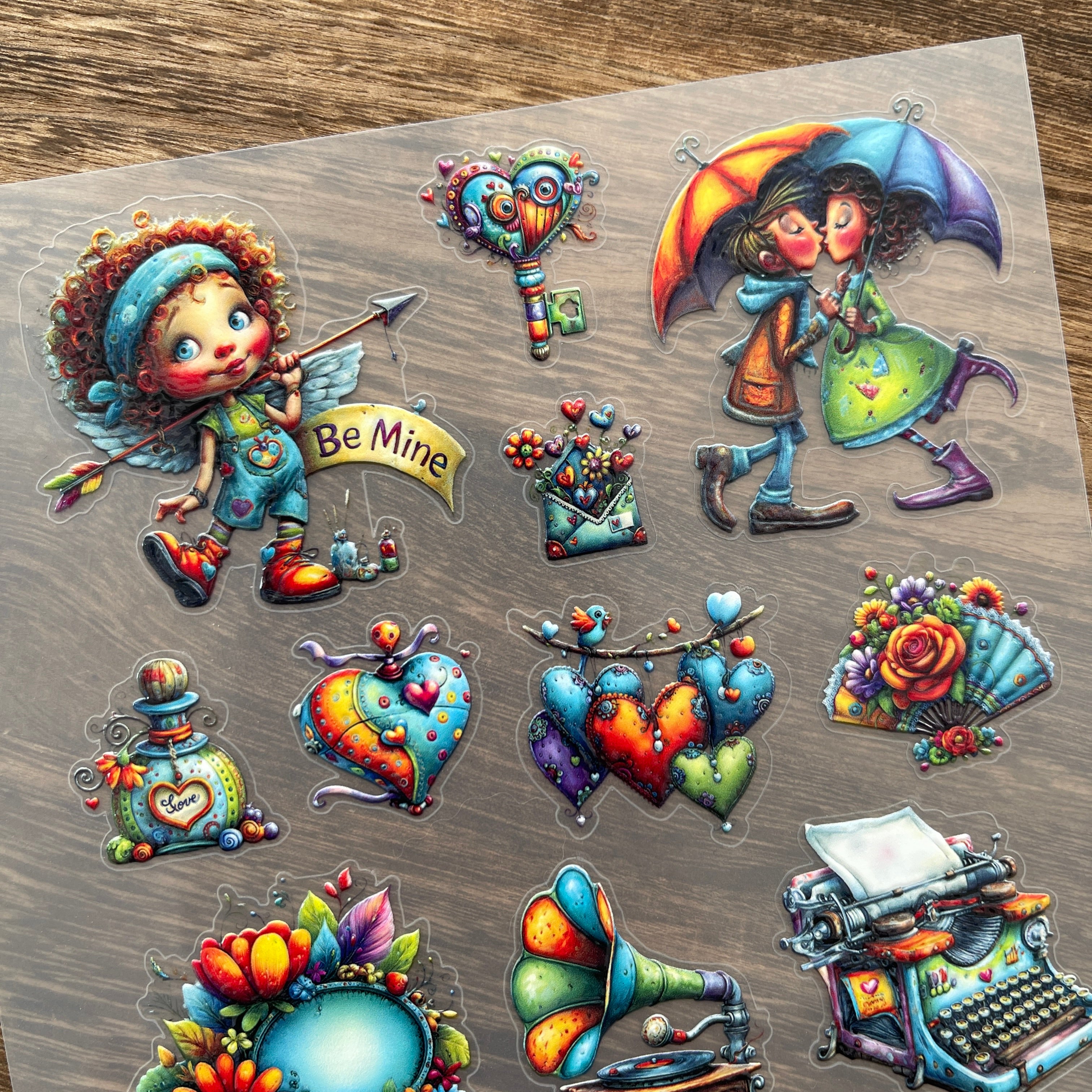 3D Vintage Valentine's Day PET Sticker 1 Pcs