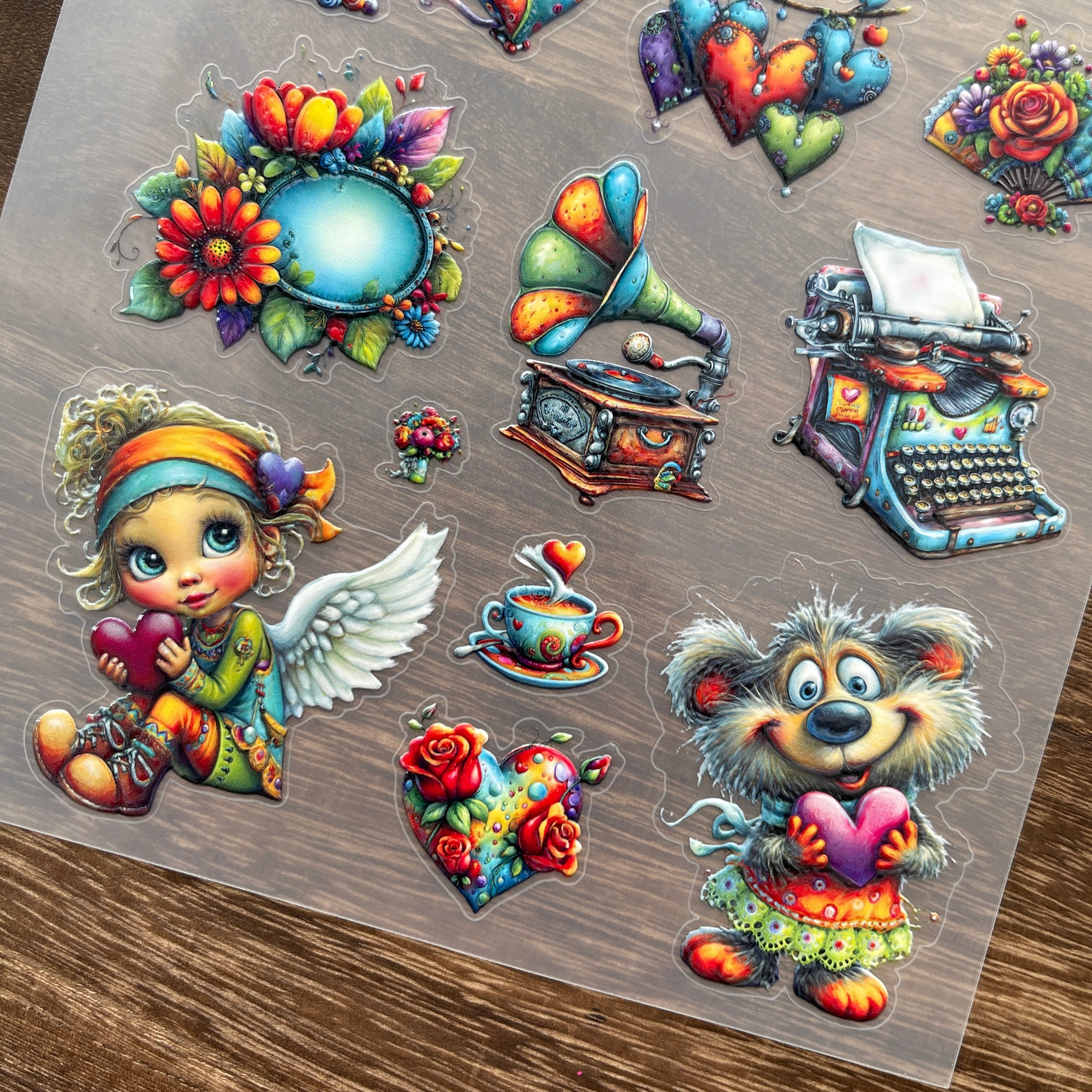 3D Vintage Valentine's Day PET Sticker 1 Pcs