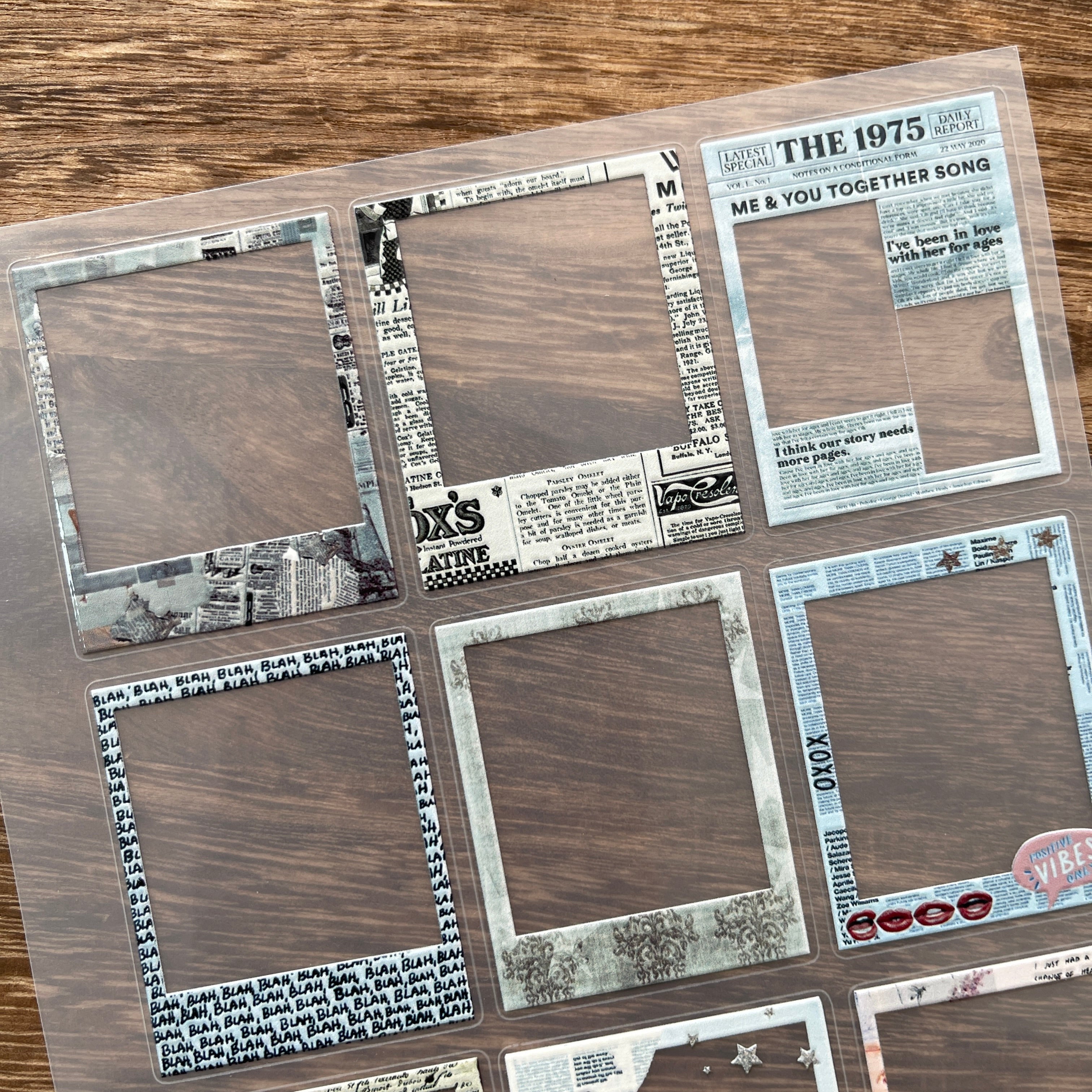 3D Vintage newspaper border PET Sticker 1 Pcs