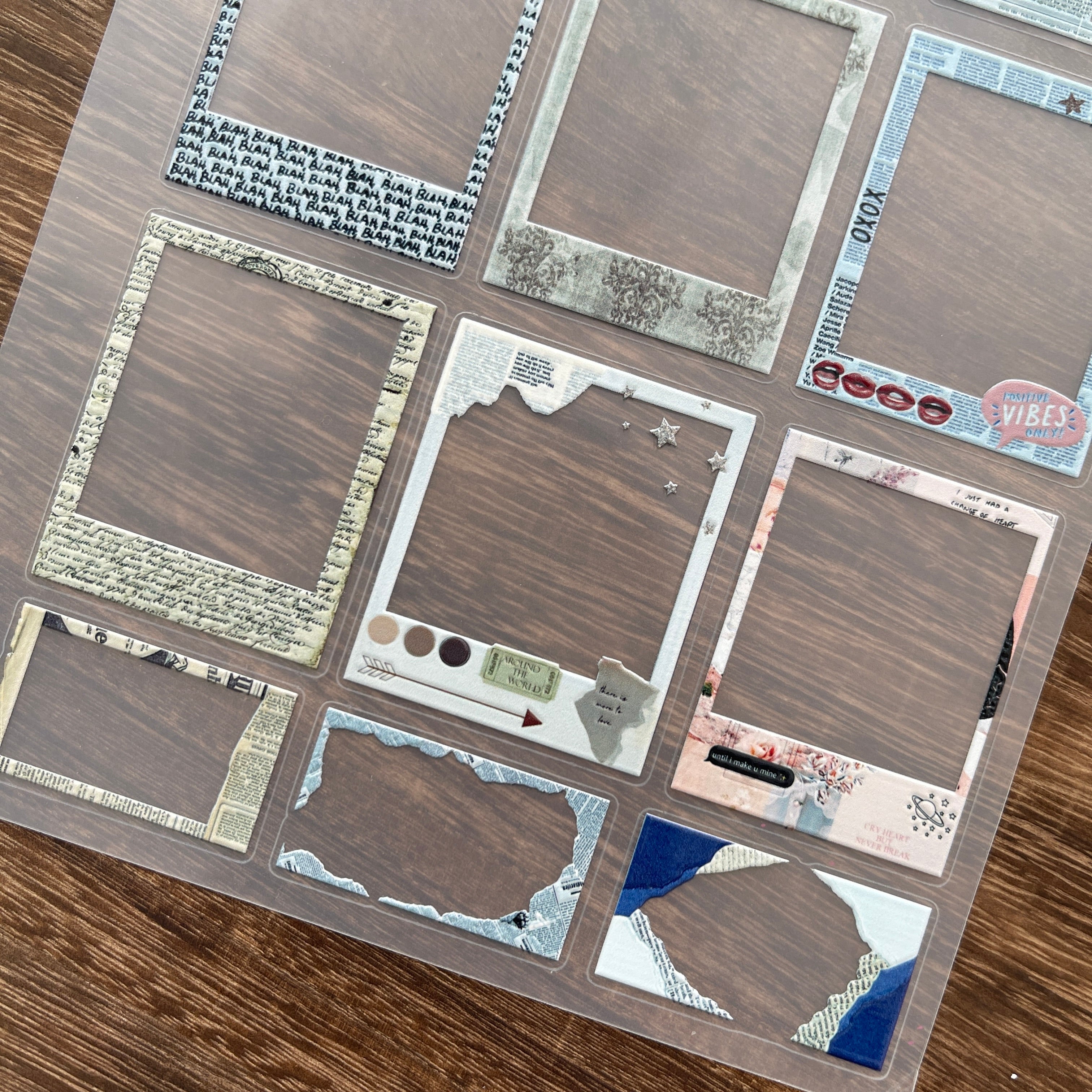 3D Vintage newspaper border PET Sticker 1 Pcs