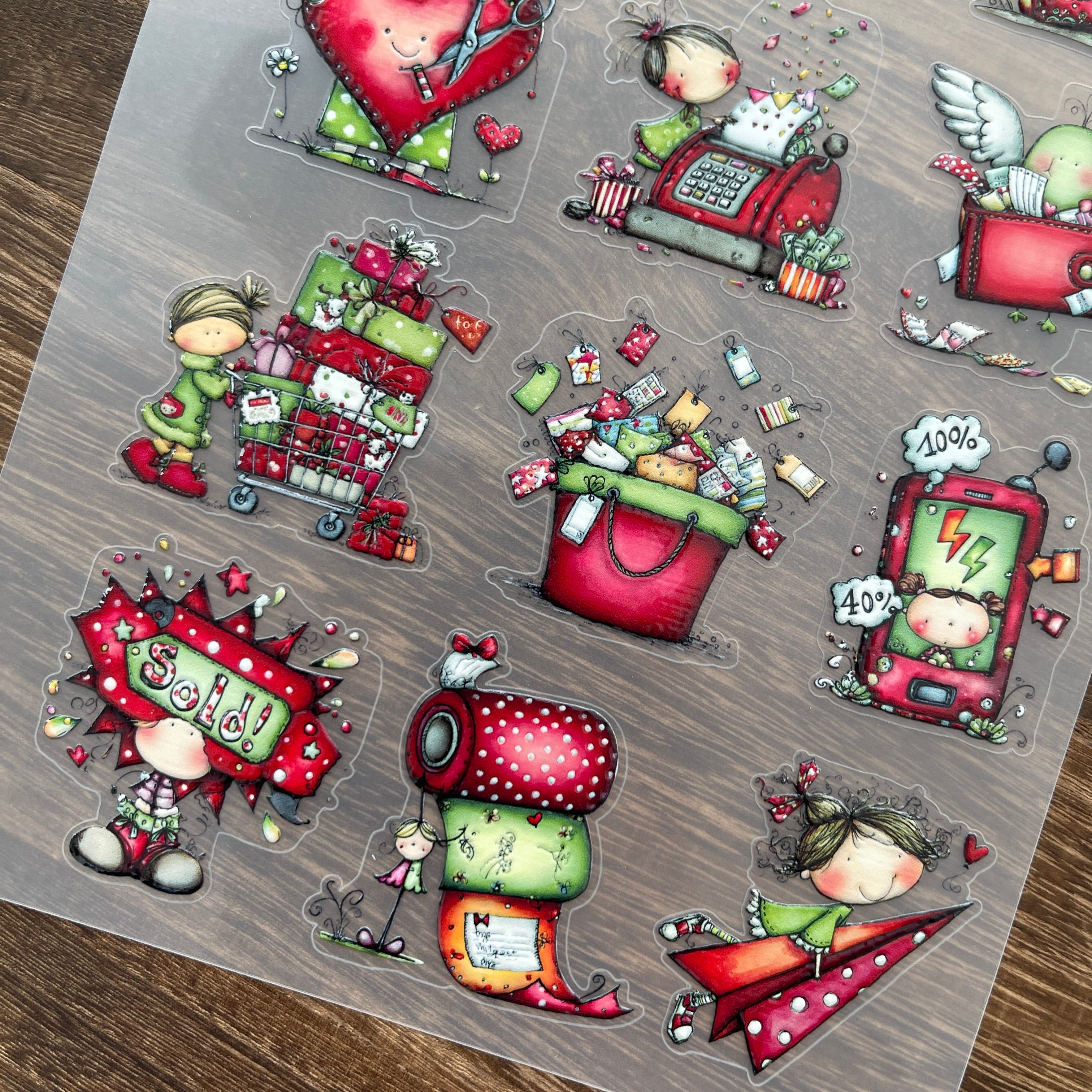 3D Shopping girl PET Sticker 1 Pcs