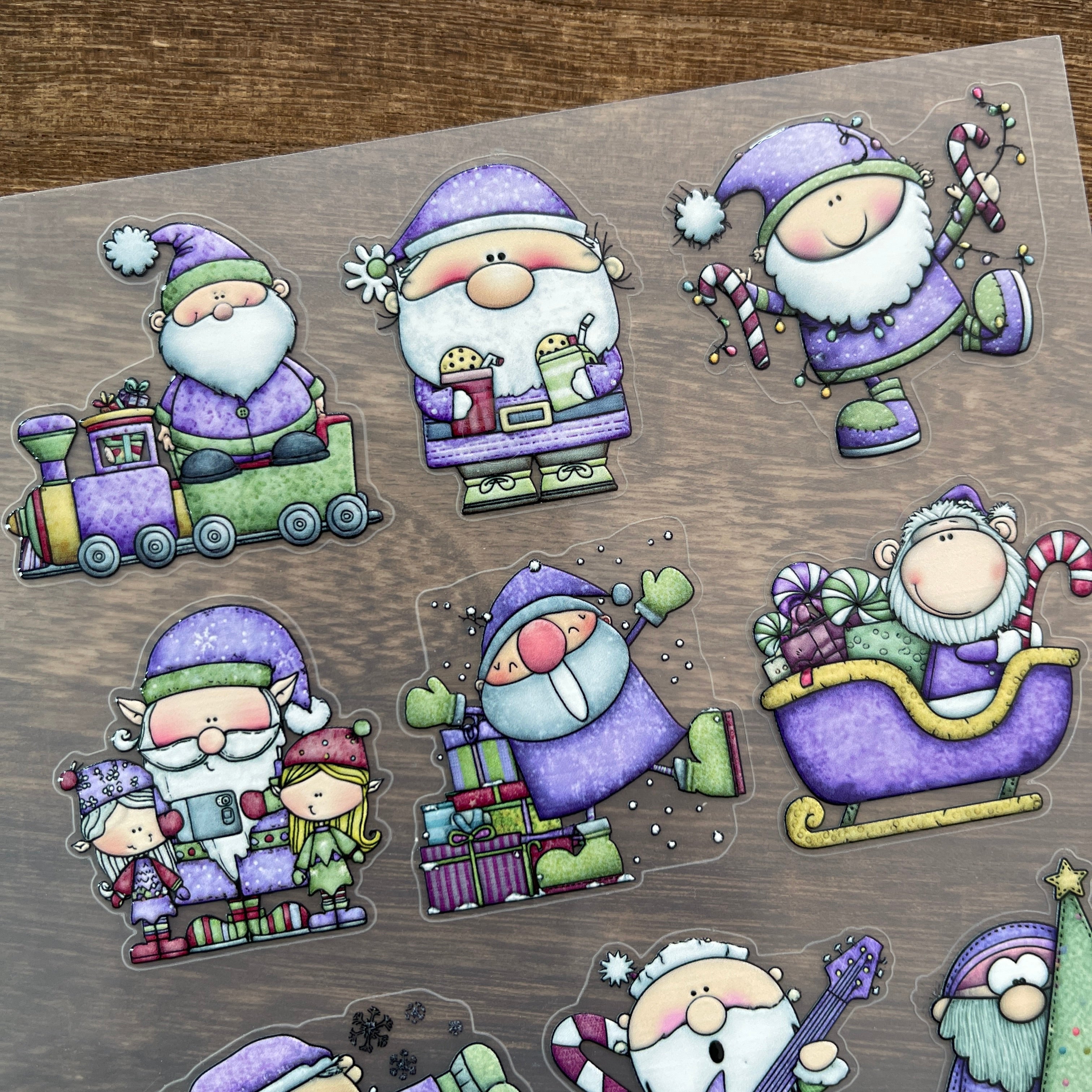 3D Purple Santa Claus PET Sticker 1 Pcs