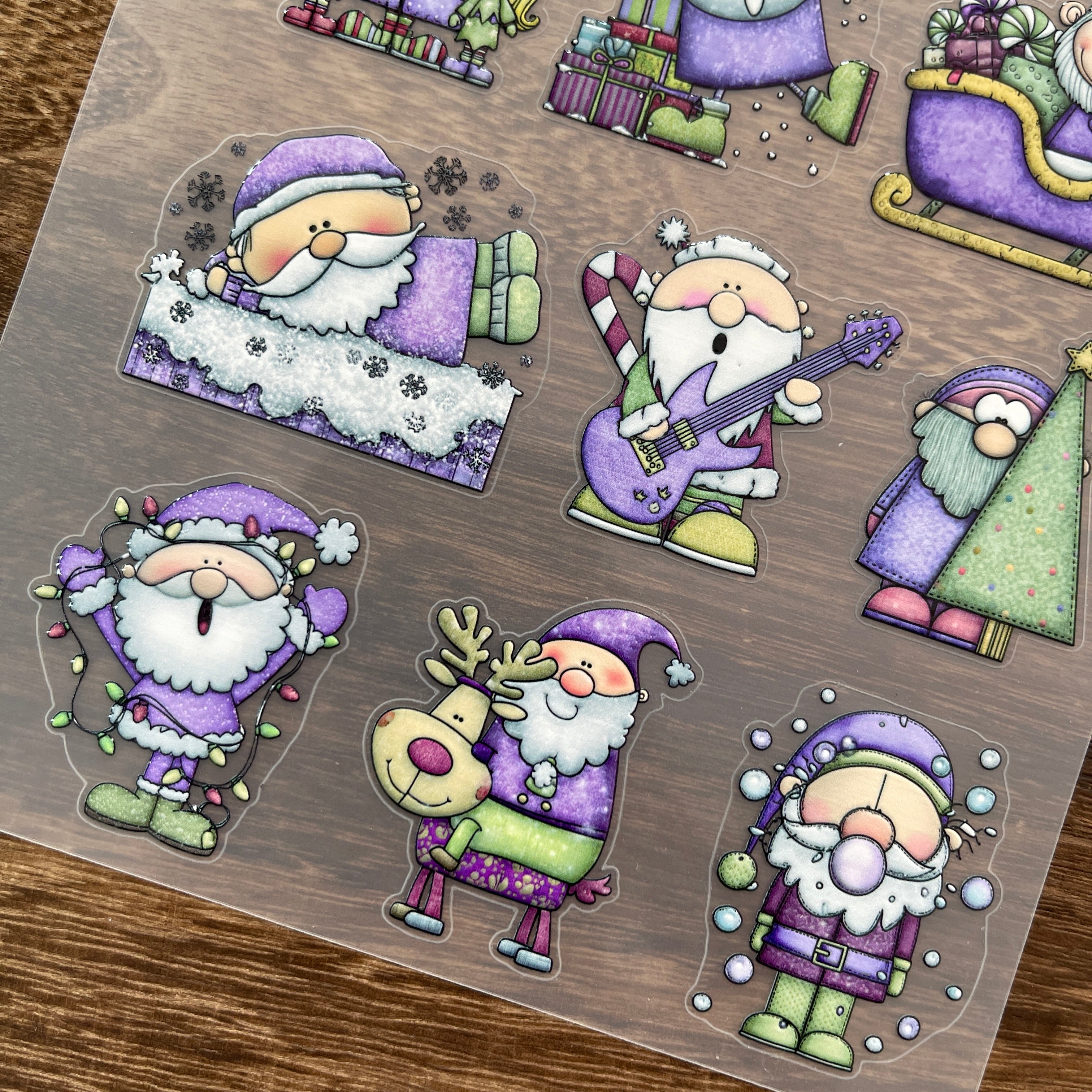 3D Purple Santa Claus PET Sticker 1 Pcs