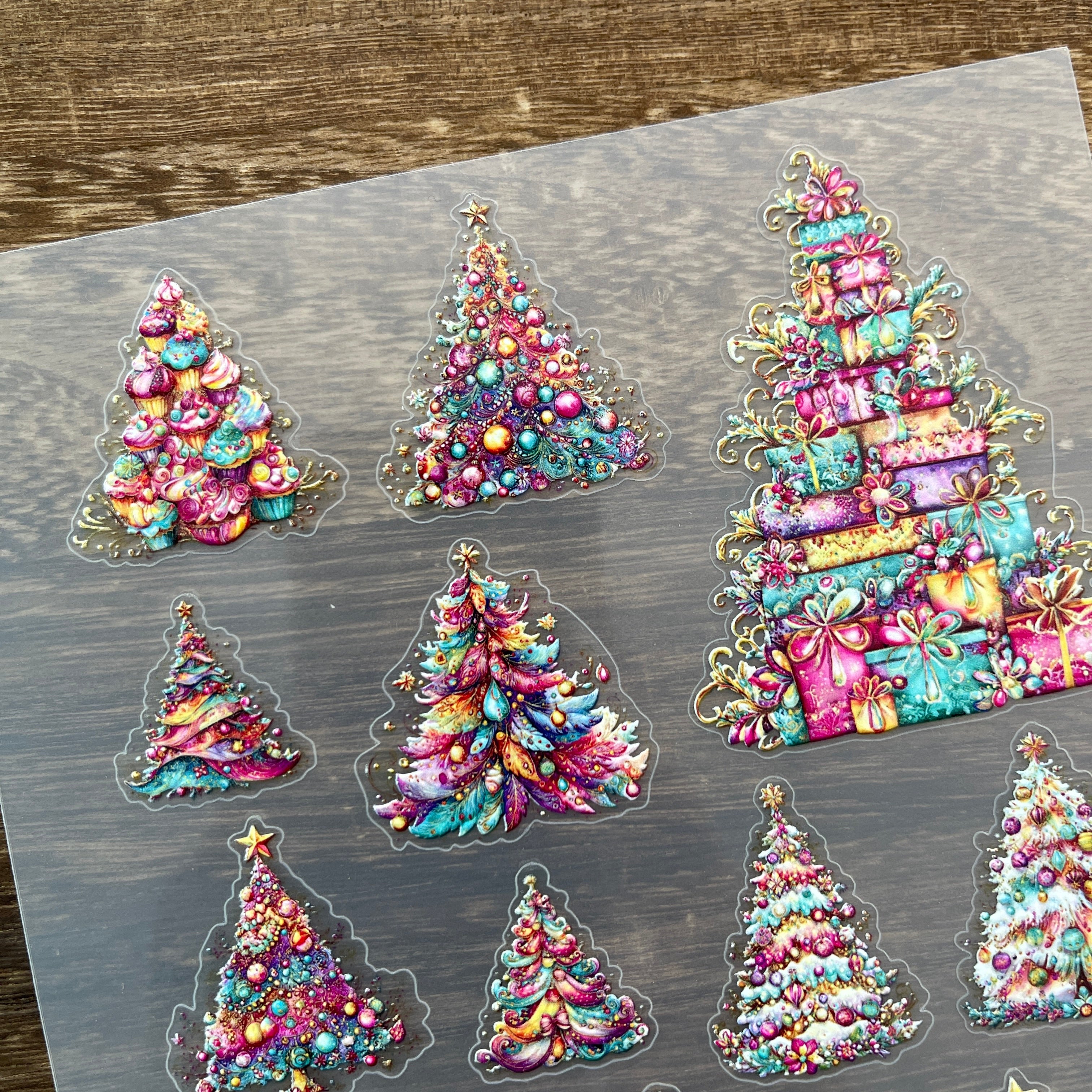 3D Colorful Christmas tree PET Sticker 1 Pcs