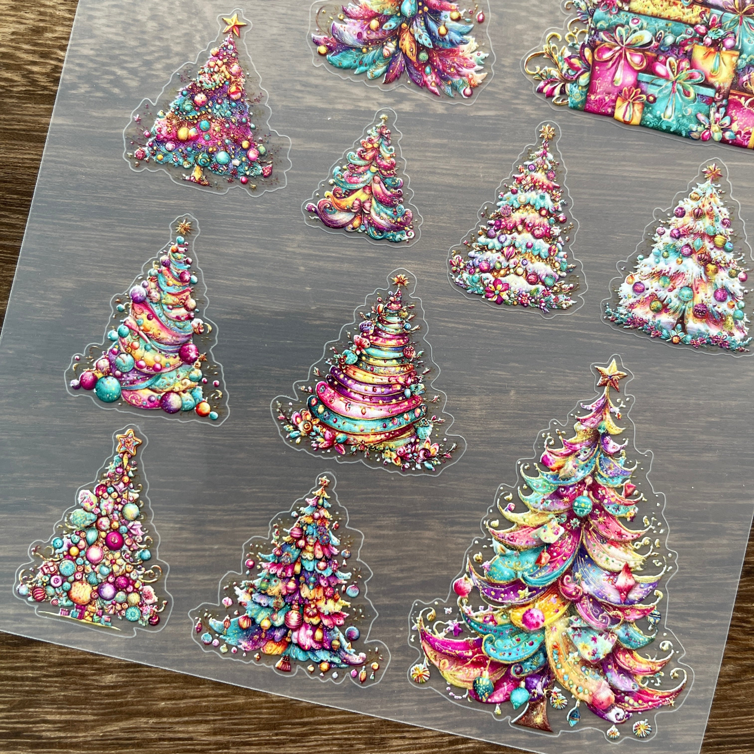 3D Colorful Christmas tree PET Sticker 1 Pcs