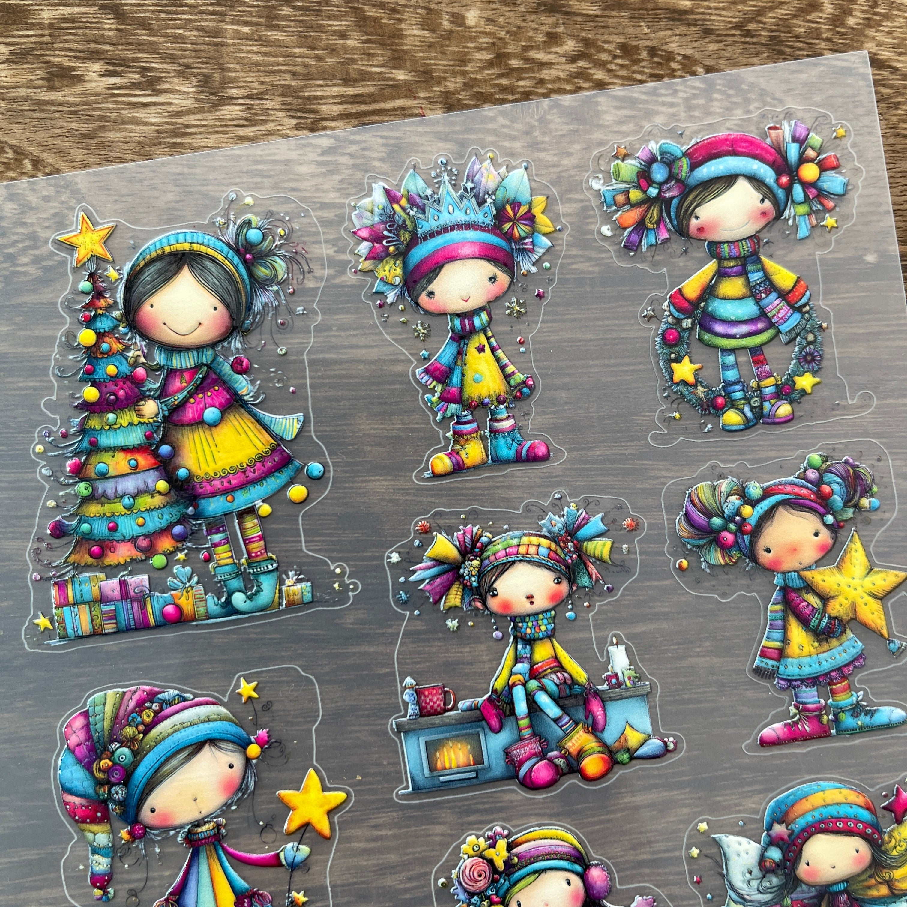 3D Colorful Christmas little girl PET Sticker 1 Pcs