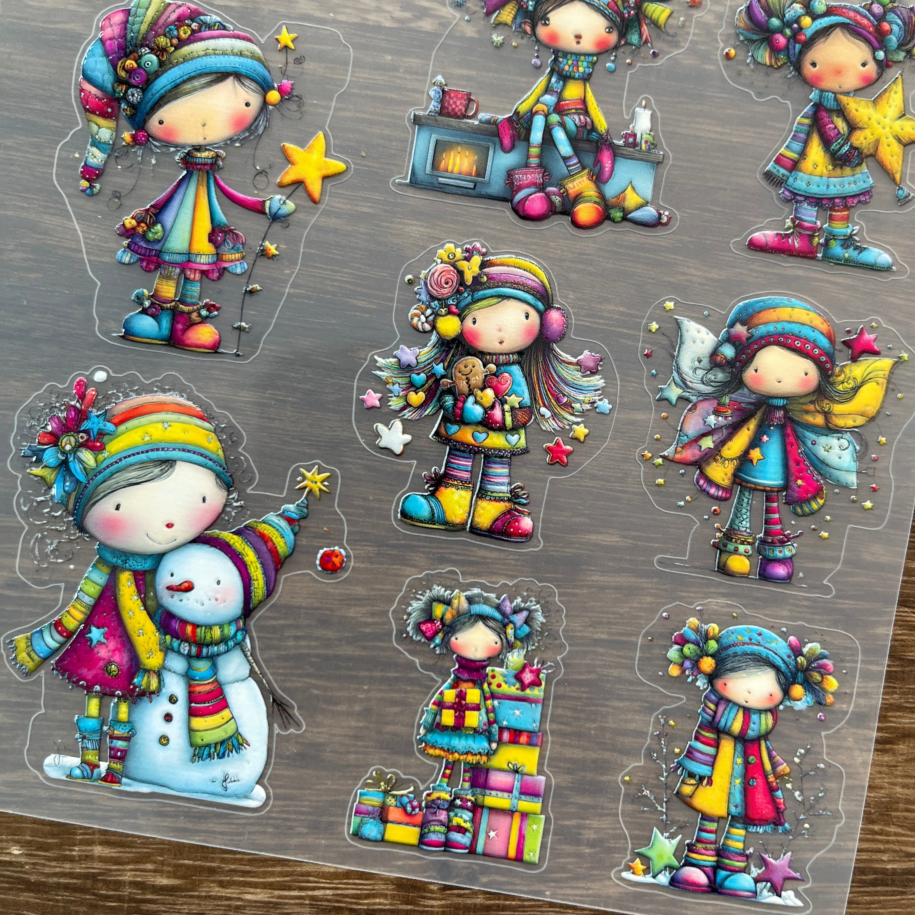 3D Colorful Christmas little girl PET Sticker 1 Pcs