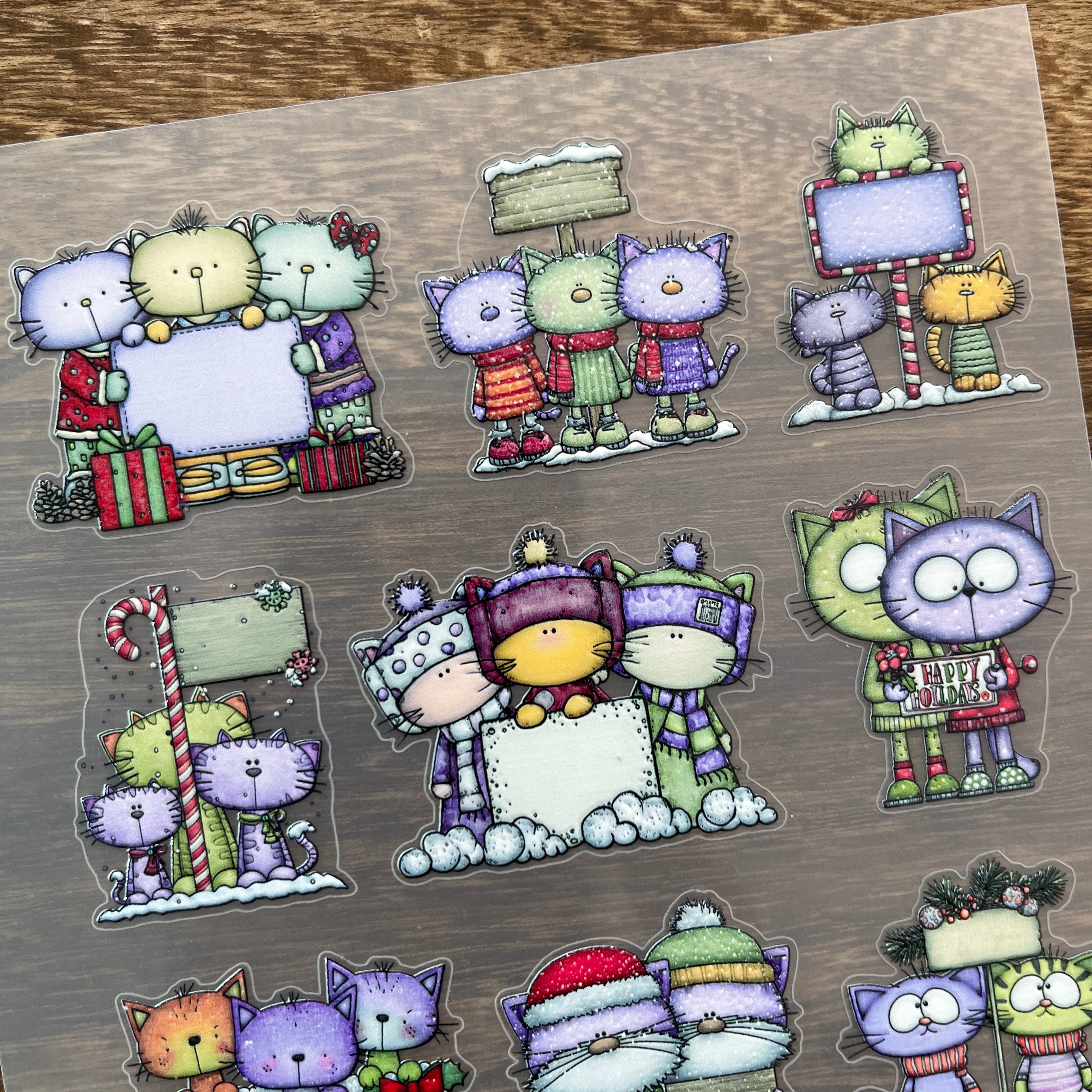 3D Christmas kitten PET Sticker 1 Pcs