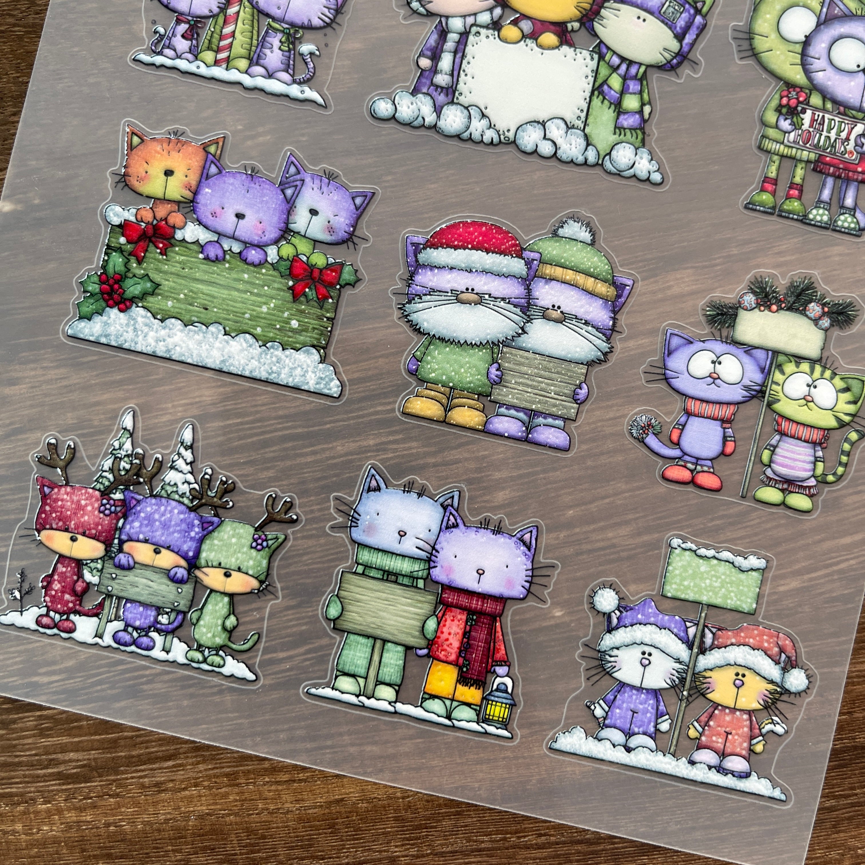 3D Christmas kitten PET Sticker 1 Pcs