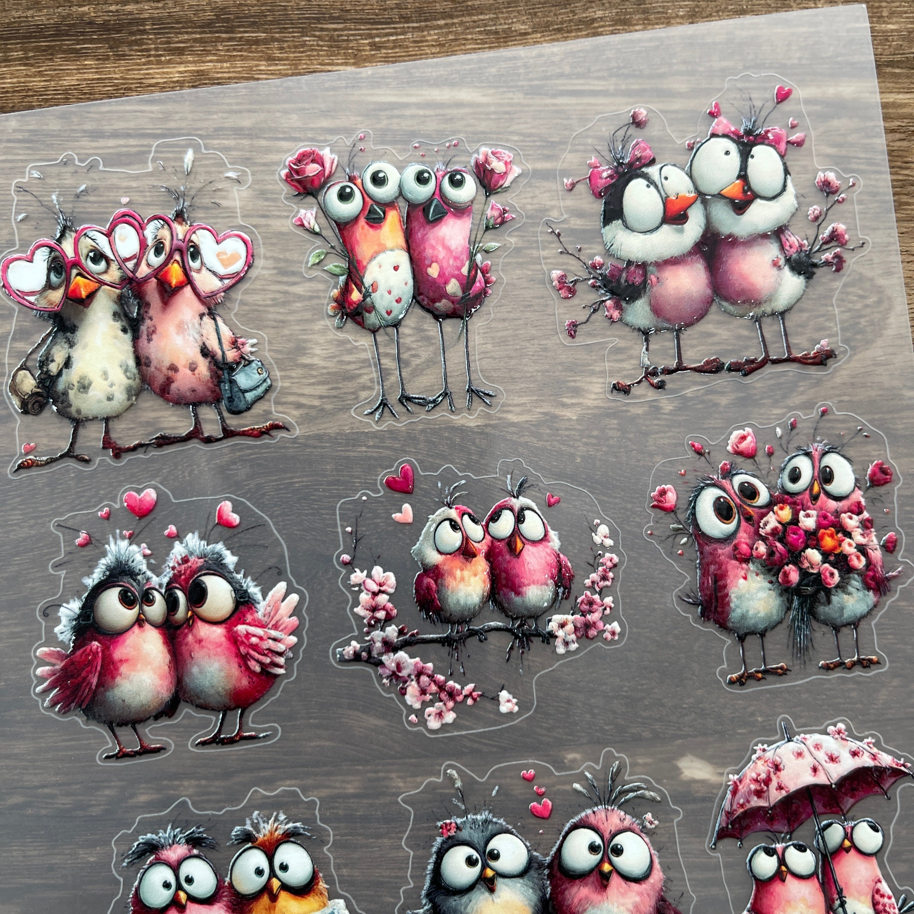 3D Valentine's Day Flowers Birds PET Sticker 1 Pcs