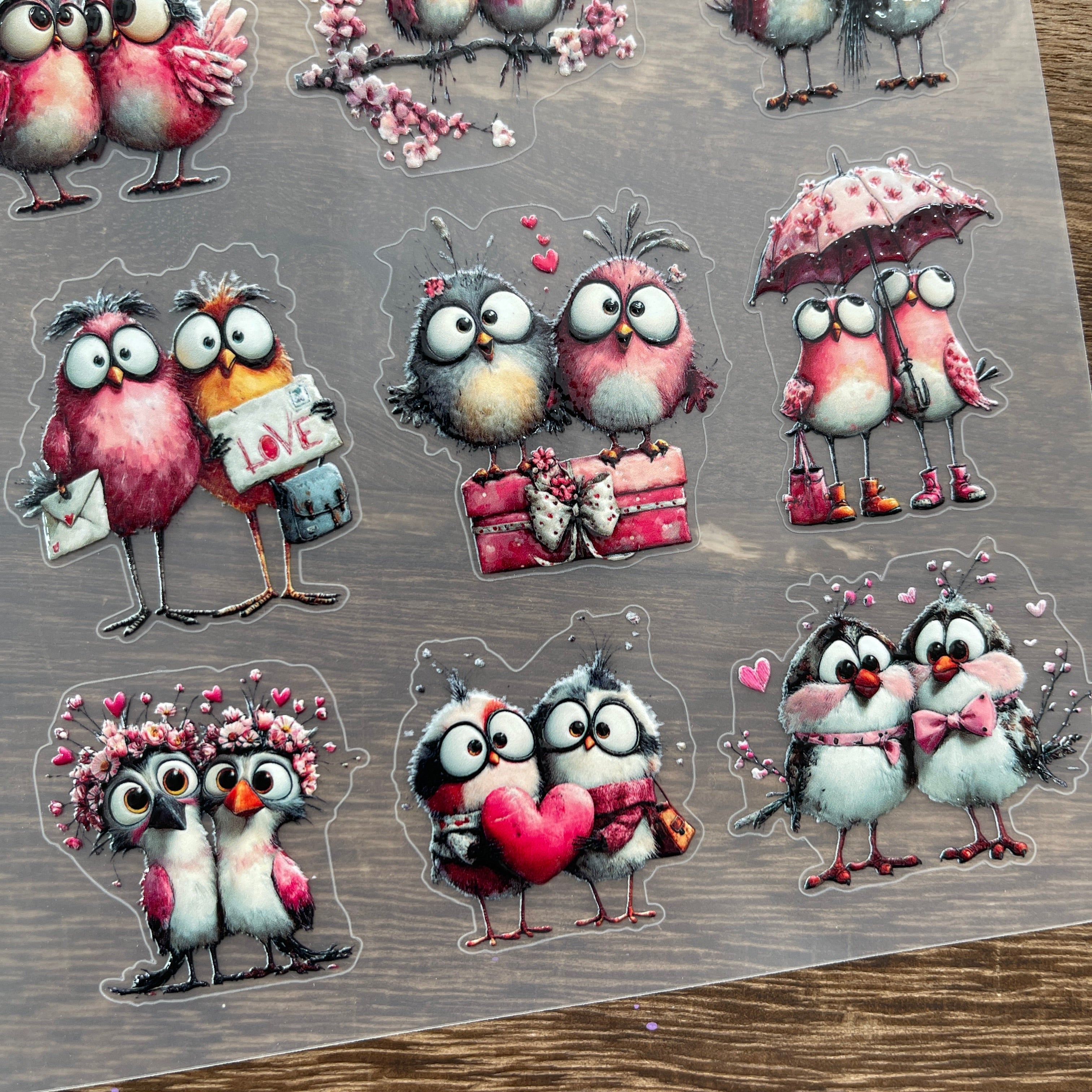 3D Valentine's Day Flowers Birds PET Sticker 1 Pcs