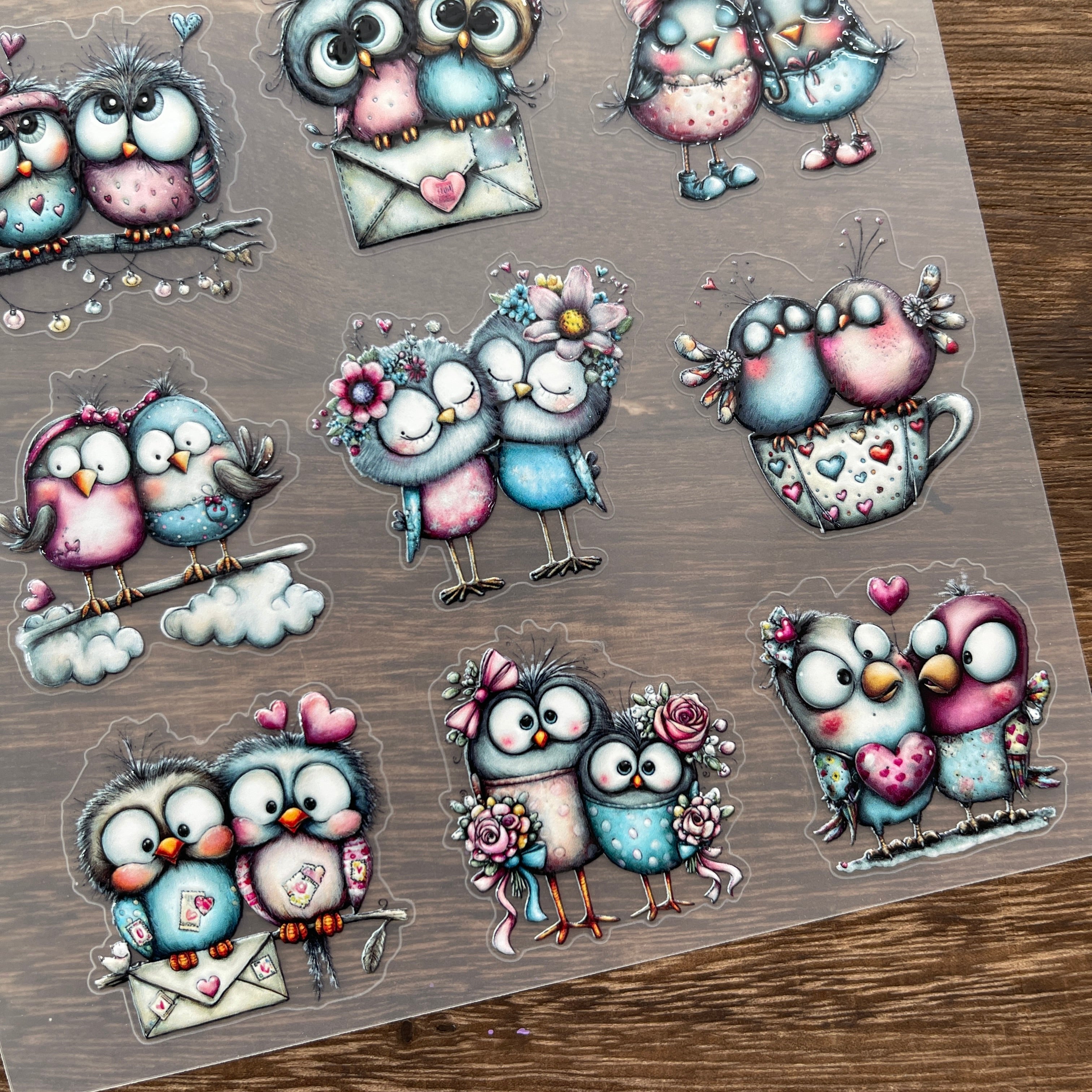 3D Valentine's Day Birds PET Sticker 1 Pcs