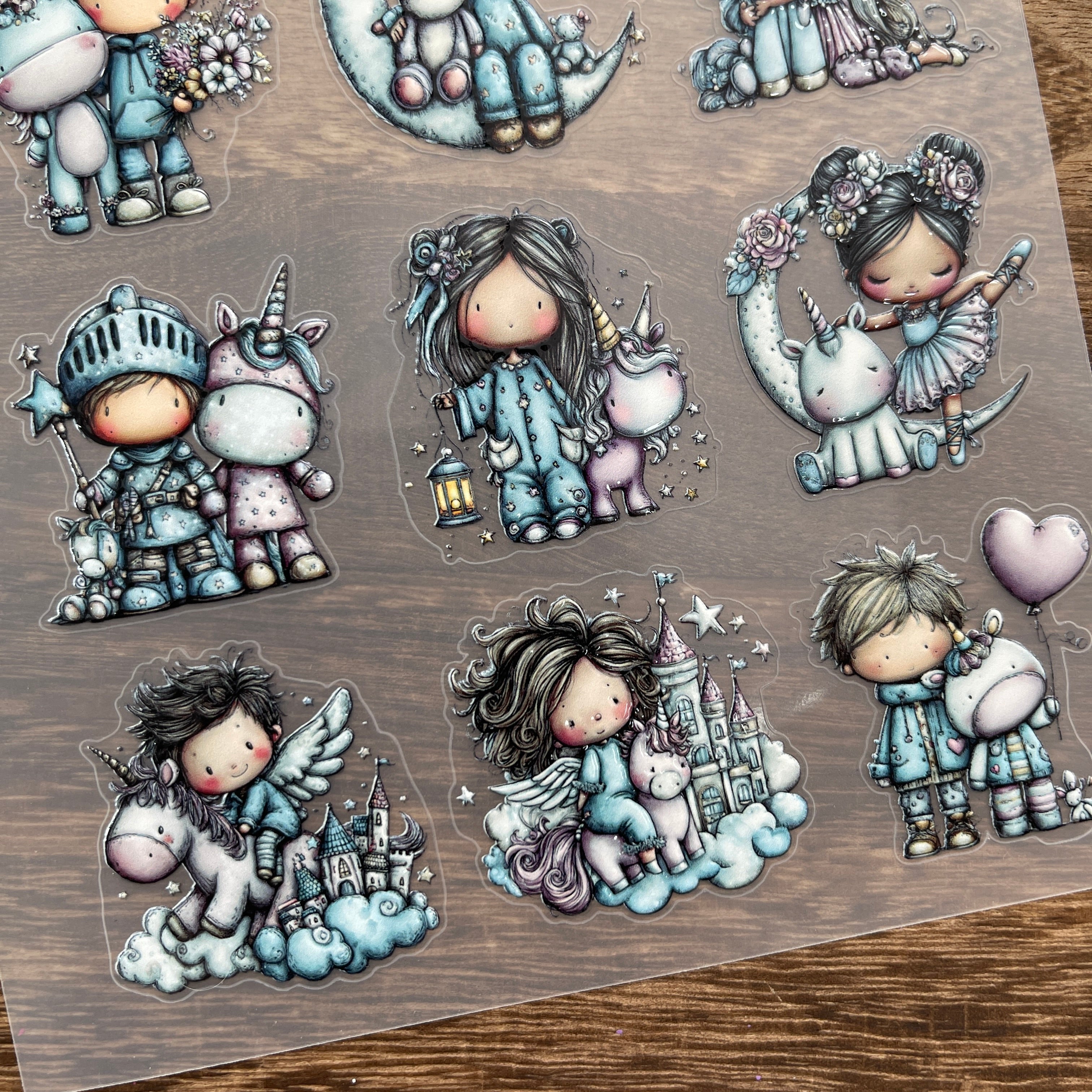 3D Children and Unicorns PET Sticker 1 Pcs