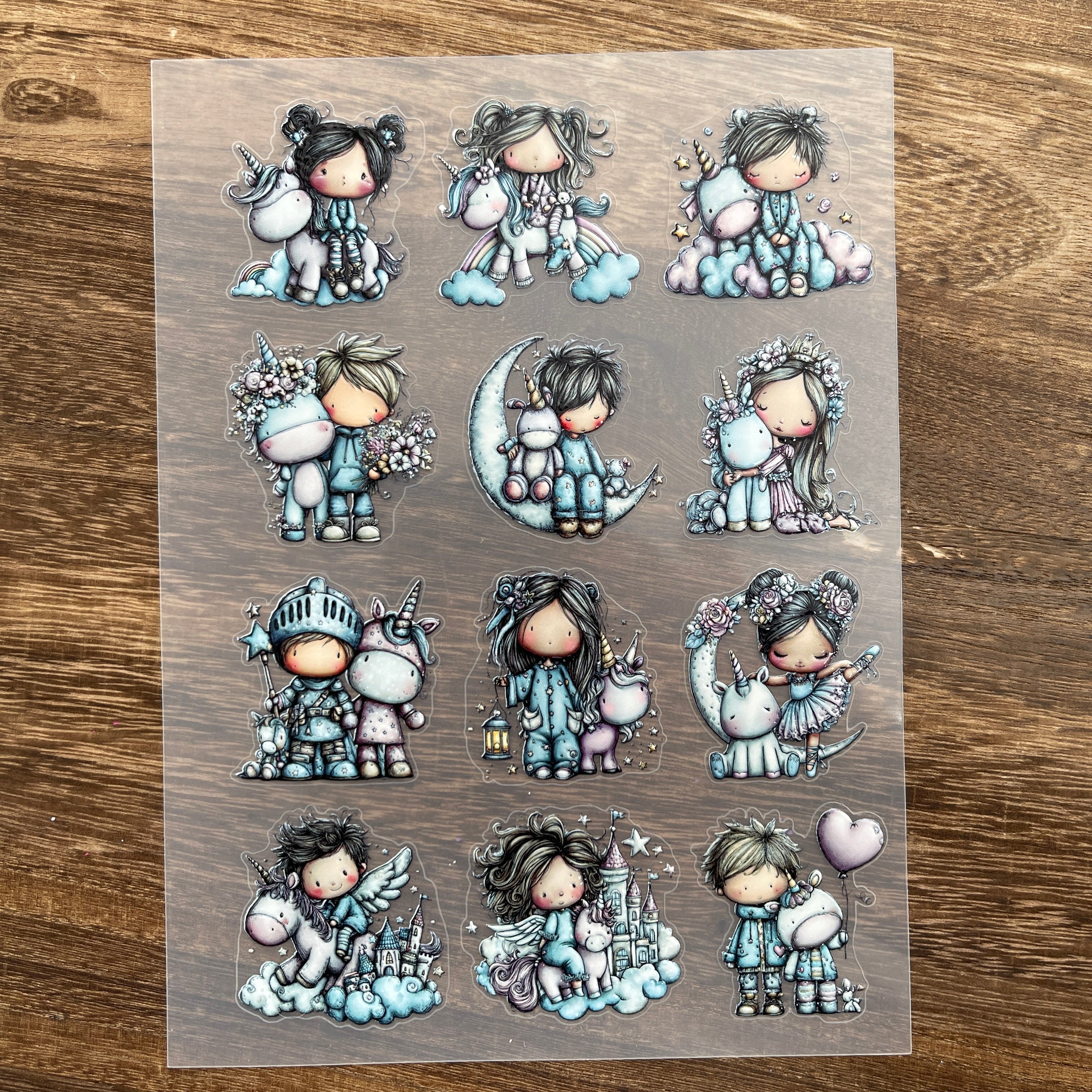 3D Children and Unicorns PET Sticker 1 Pcs