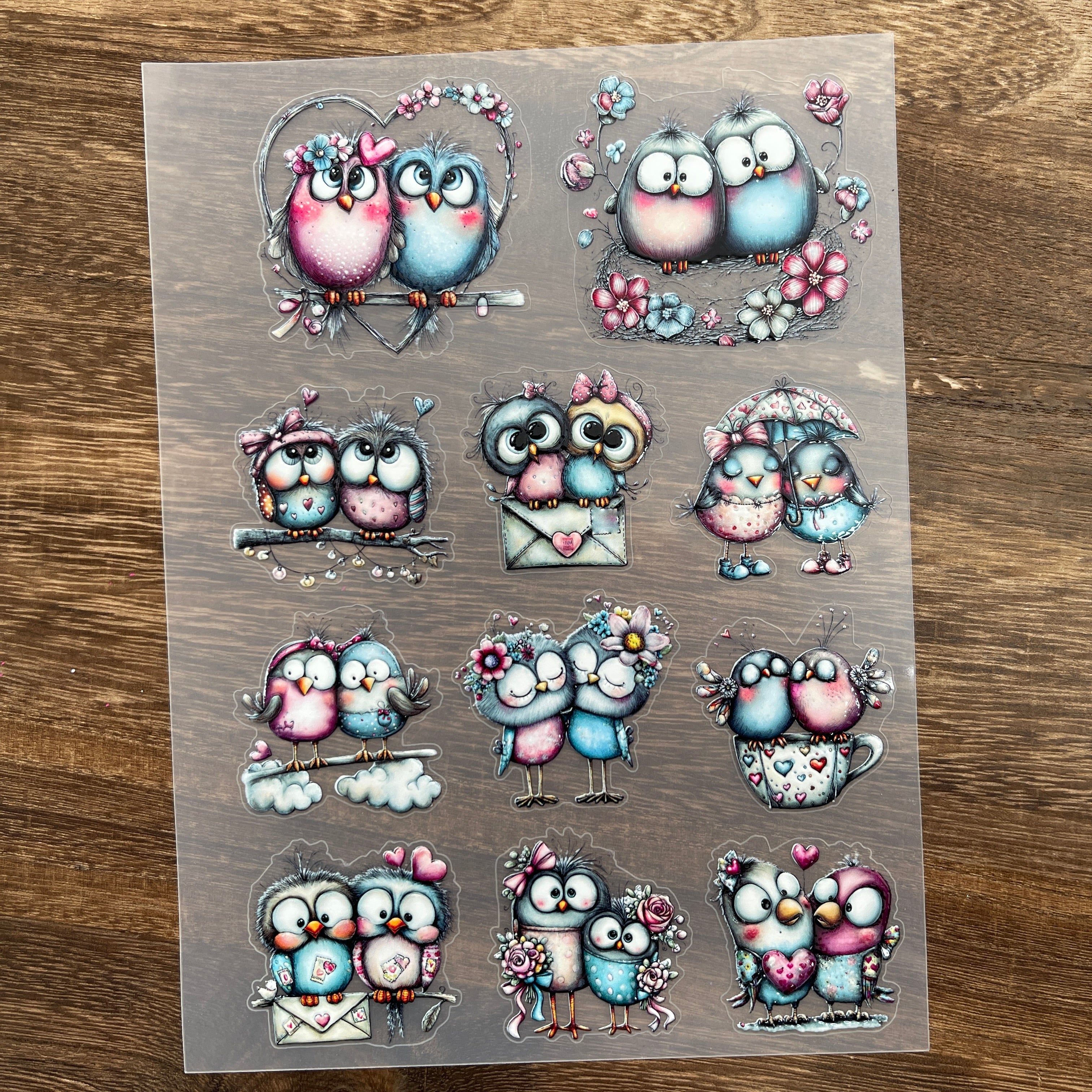 3D Valentine's Day Birds PET Sticker 1 Pcs