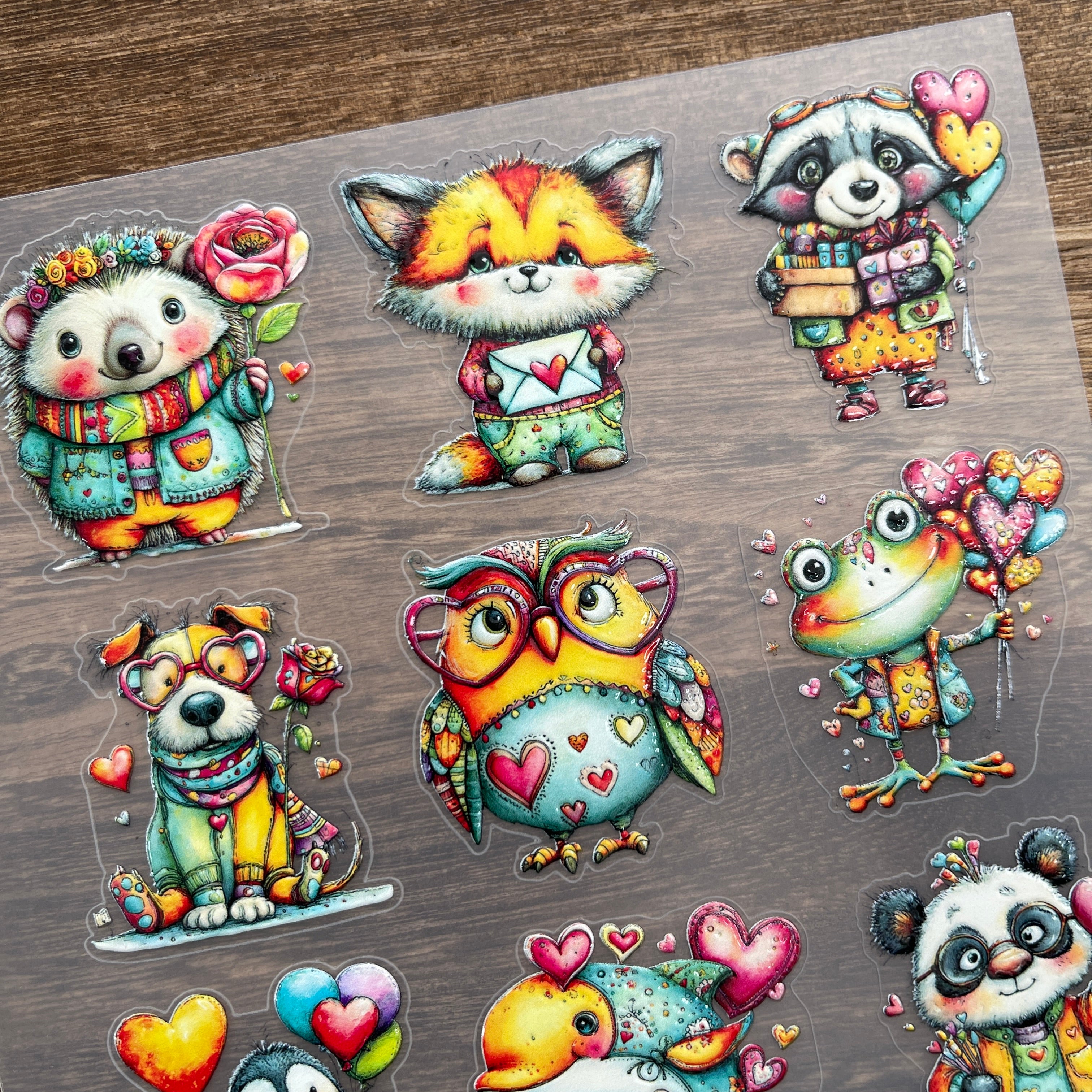 3D Colorful Valentine's Day Animals PET Sticker 1 Pcs