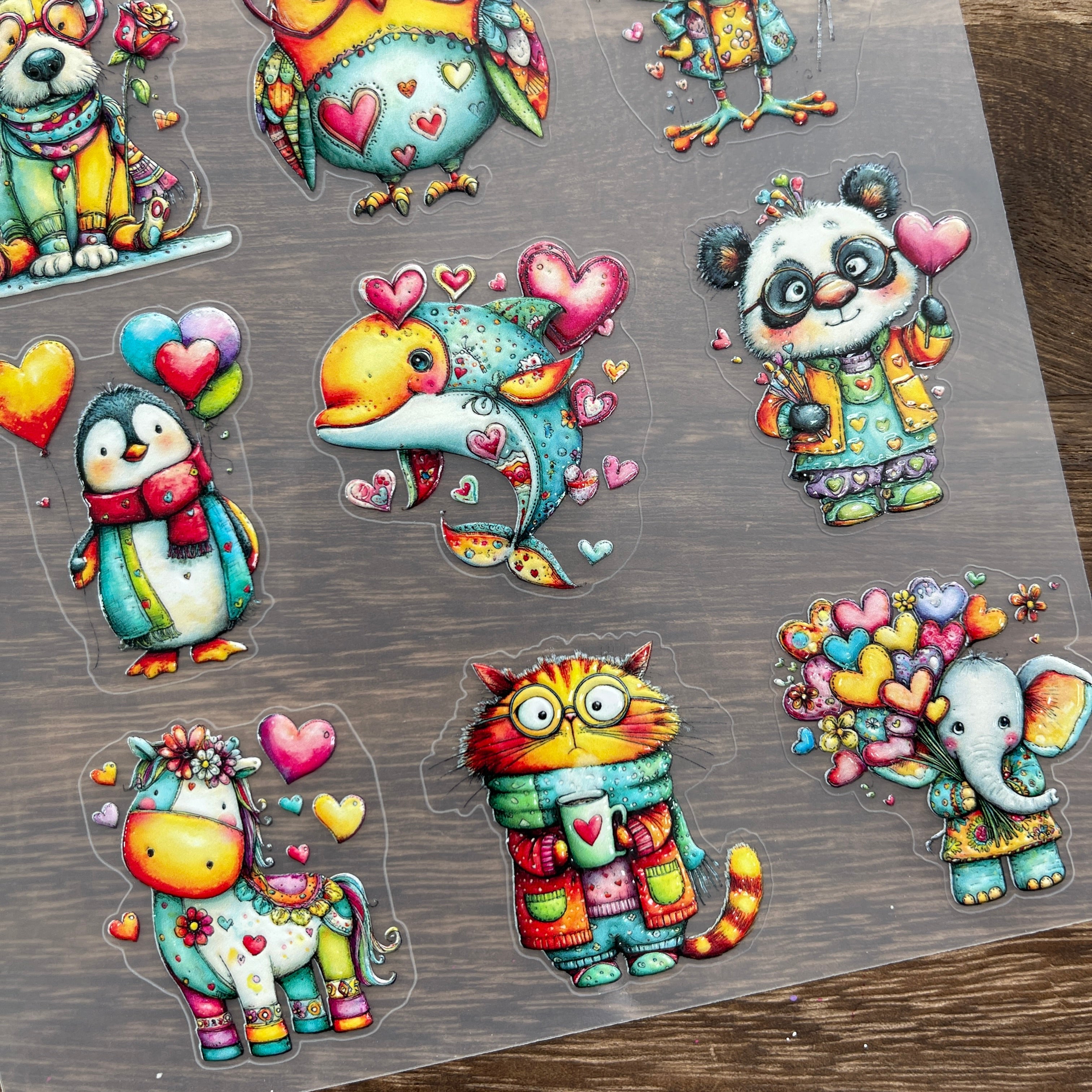 3D Colorful Valentine's Day Animals PET Sticker 1 Pcs