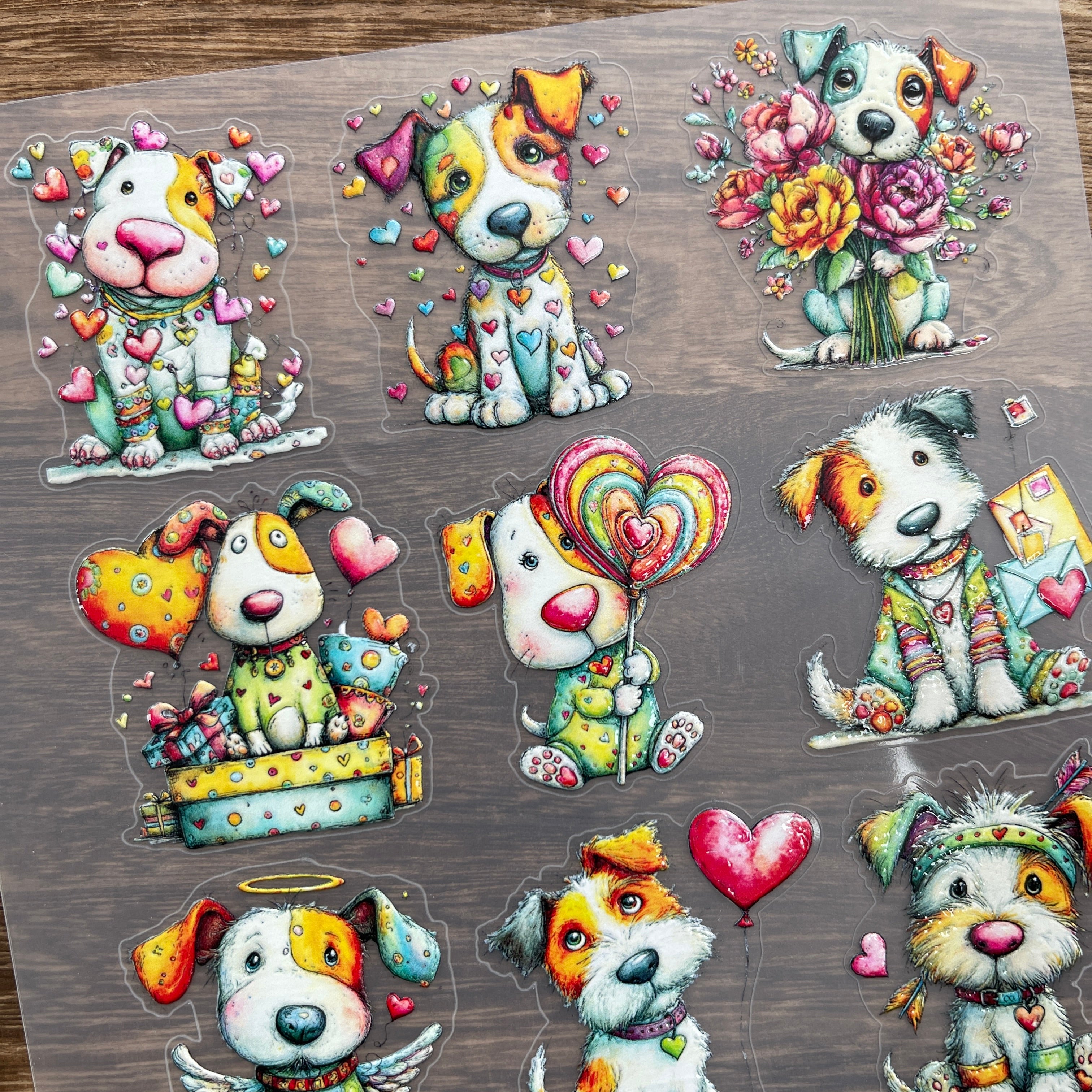 3D Valentine puppy PET Sticker 1 Pcs