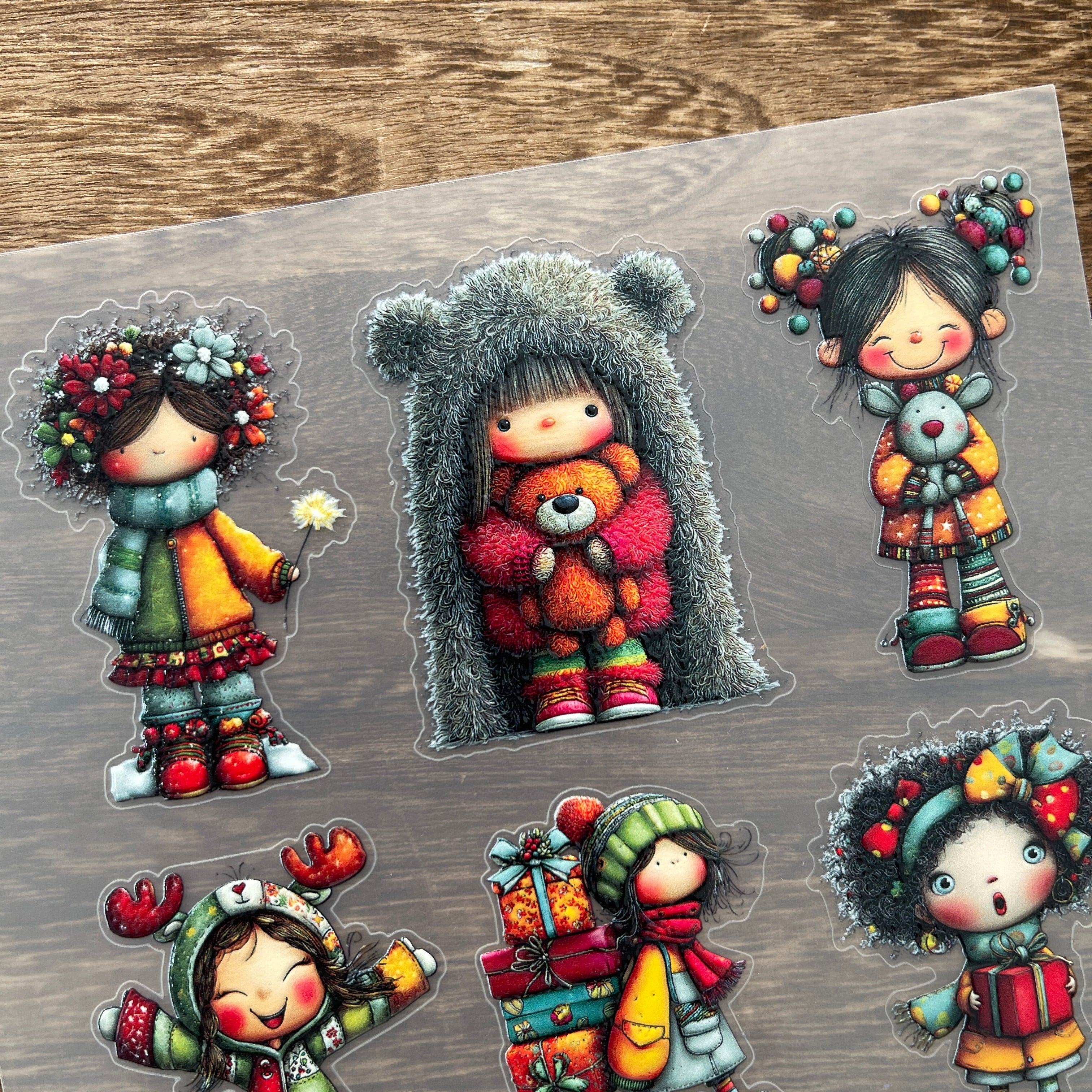 3D Christmas little girl PET Sticker 1 Pcs