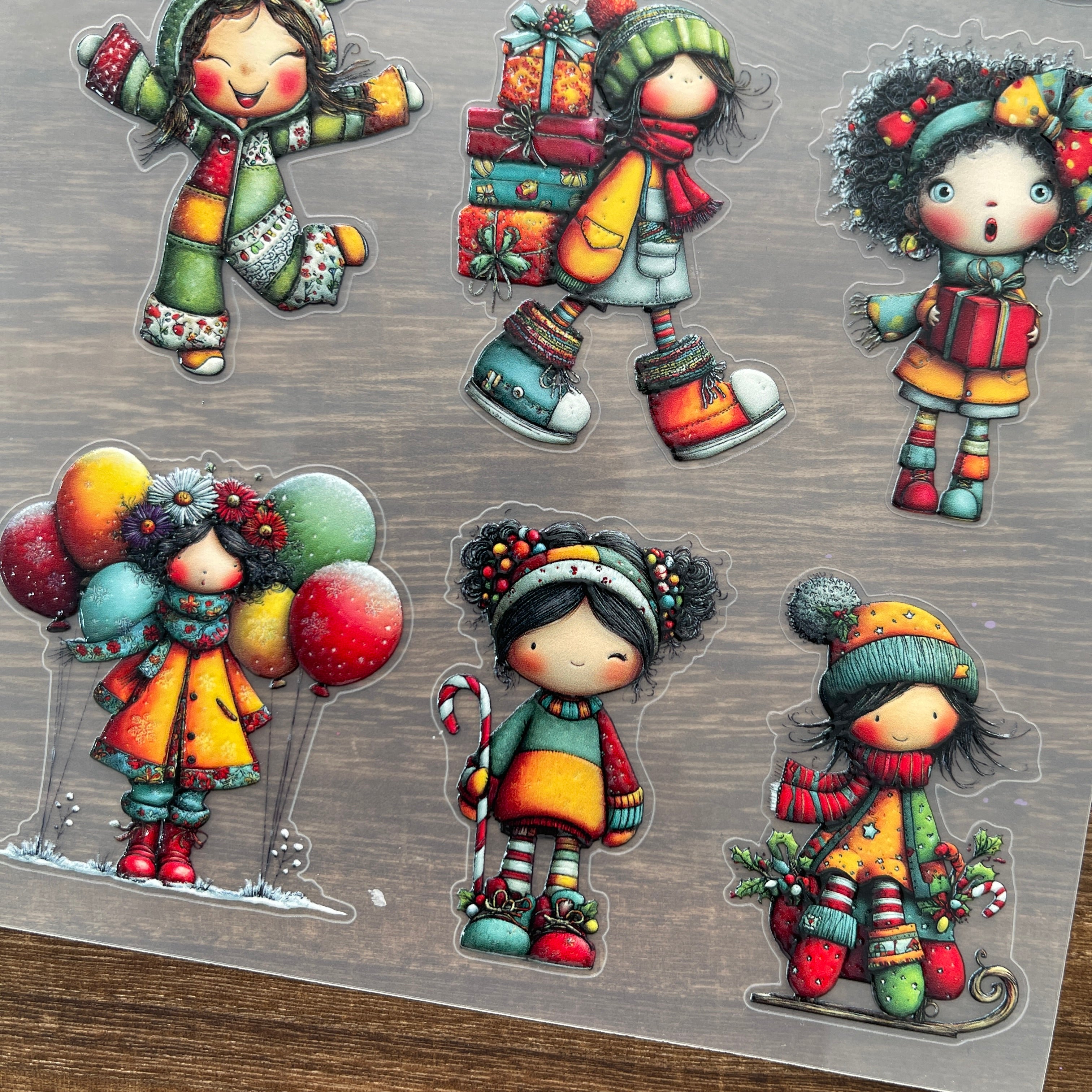3D Christmas little girl PET Sticker 1 Pcs