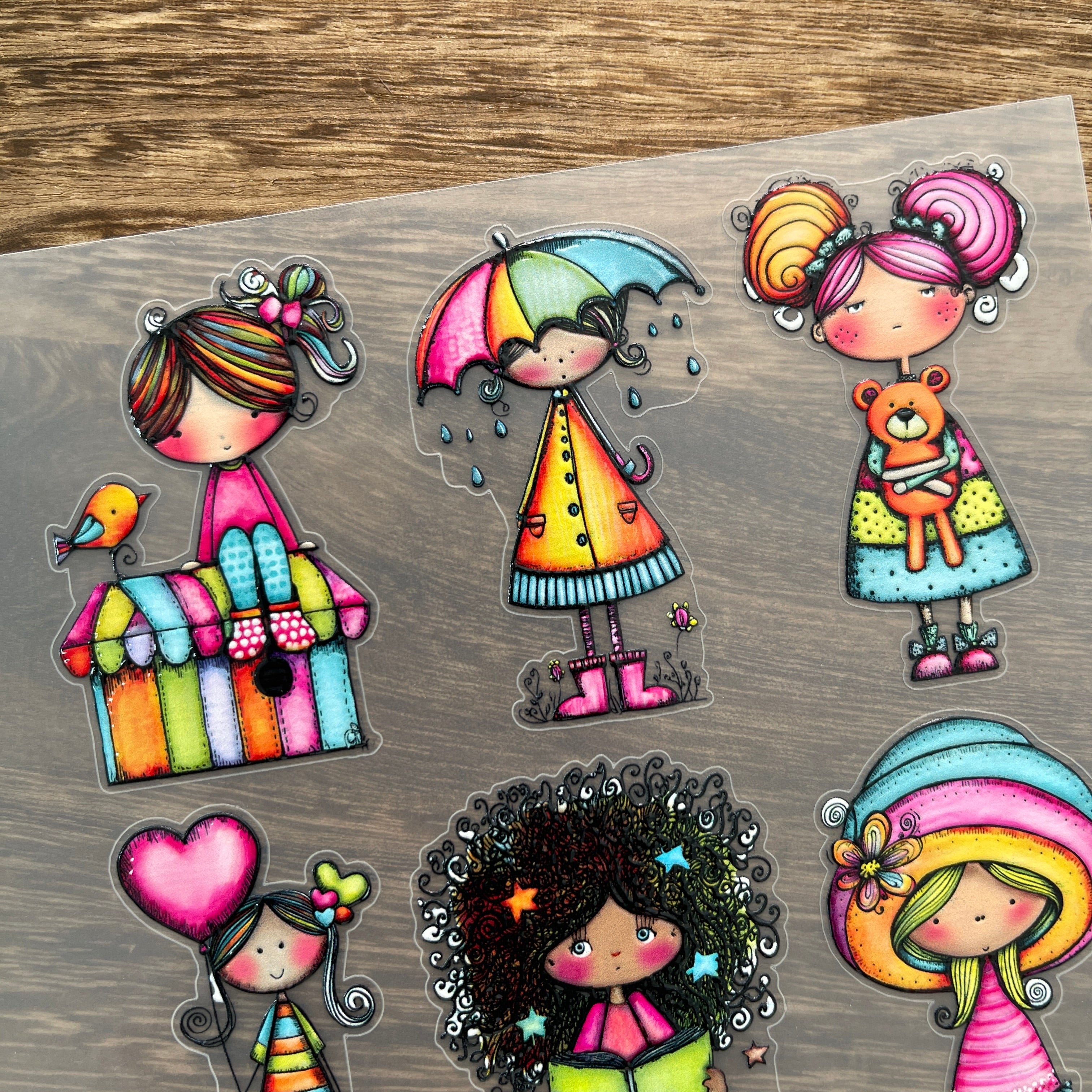 3D Cute colorful girl PET Sticker 1 Pcs