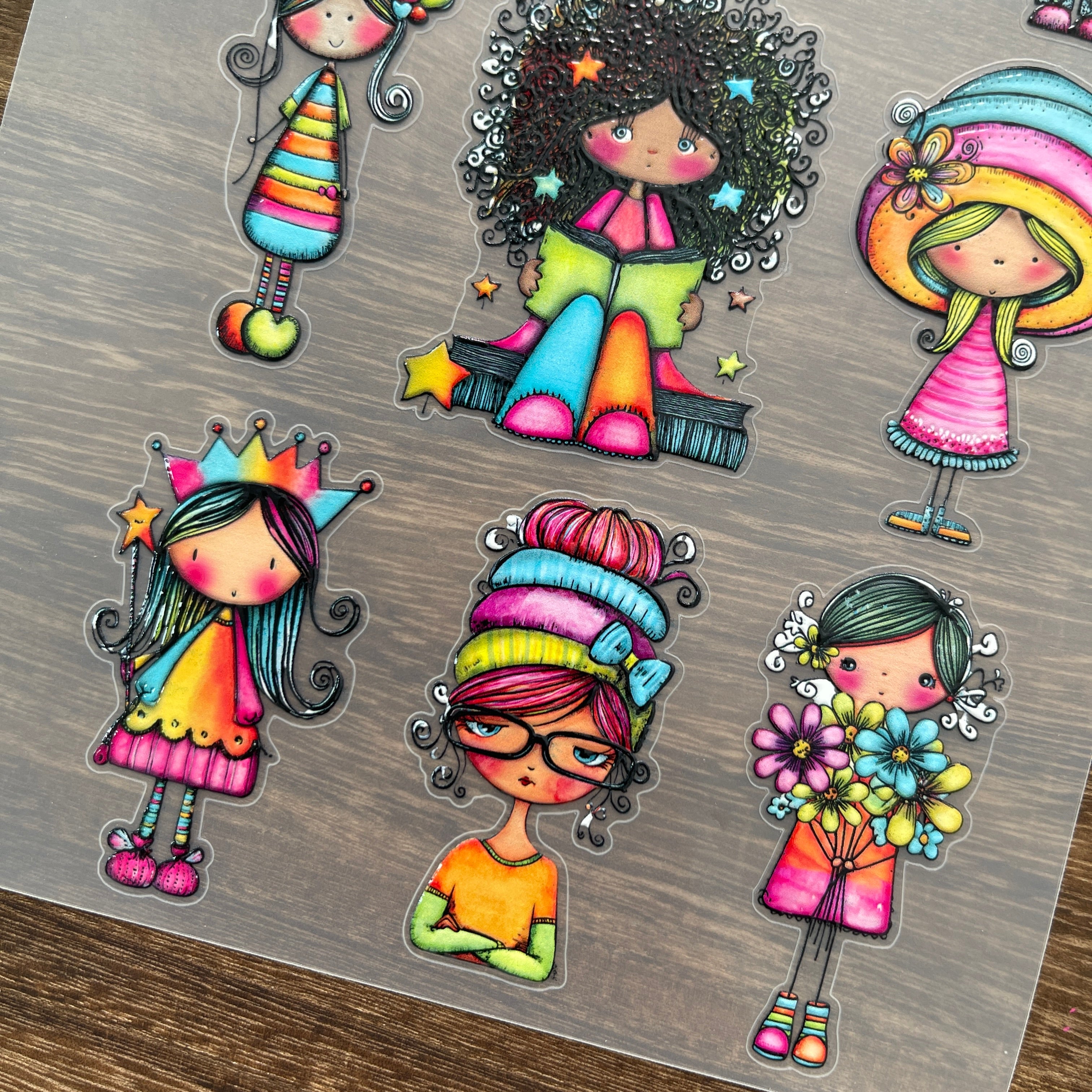 3D Cute colorful girl PET Sticker 1 Pcs