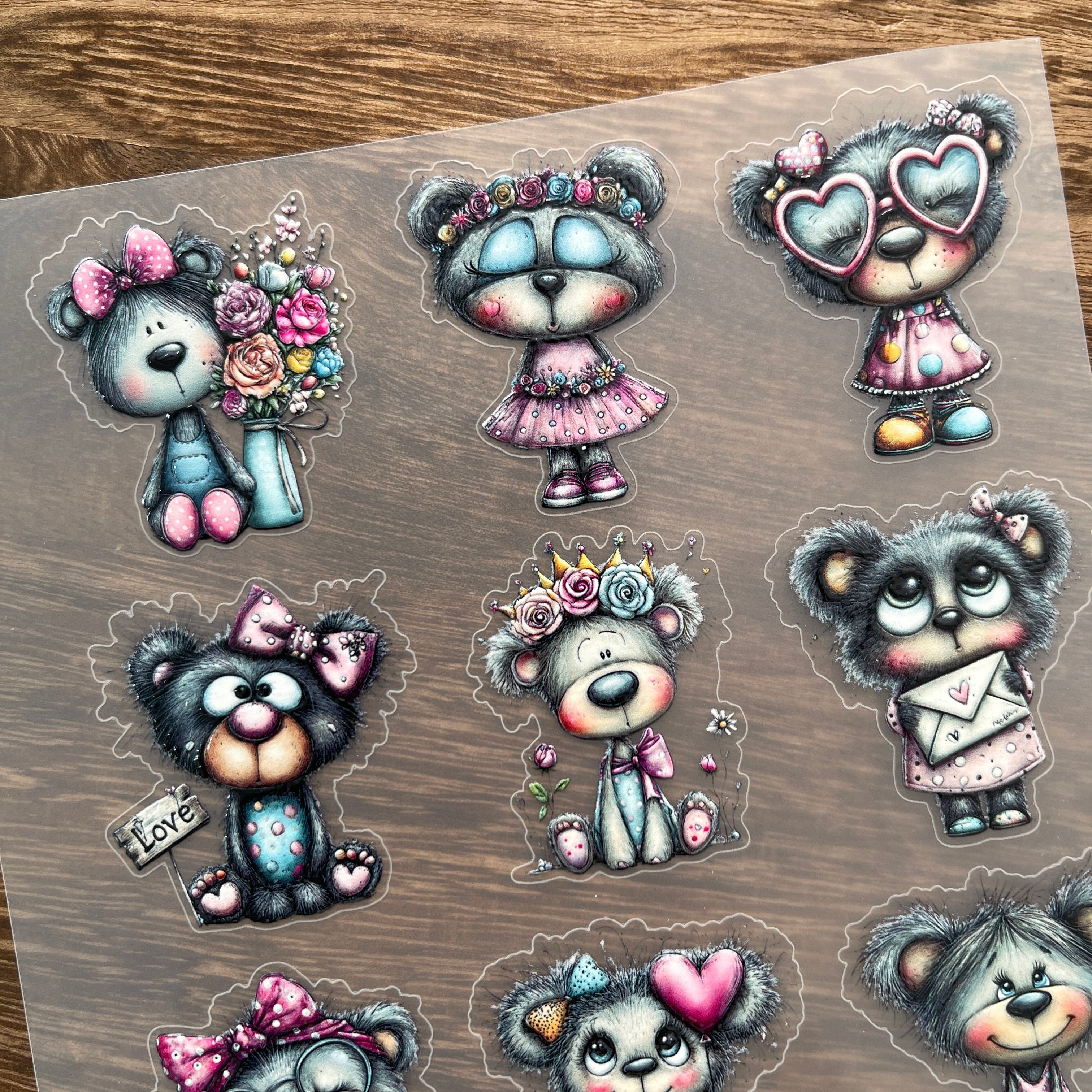 3D Valentine's Day Bear PET Sticker 1 Pcs