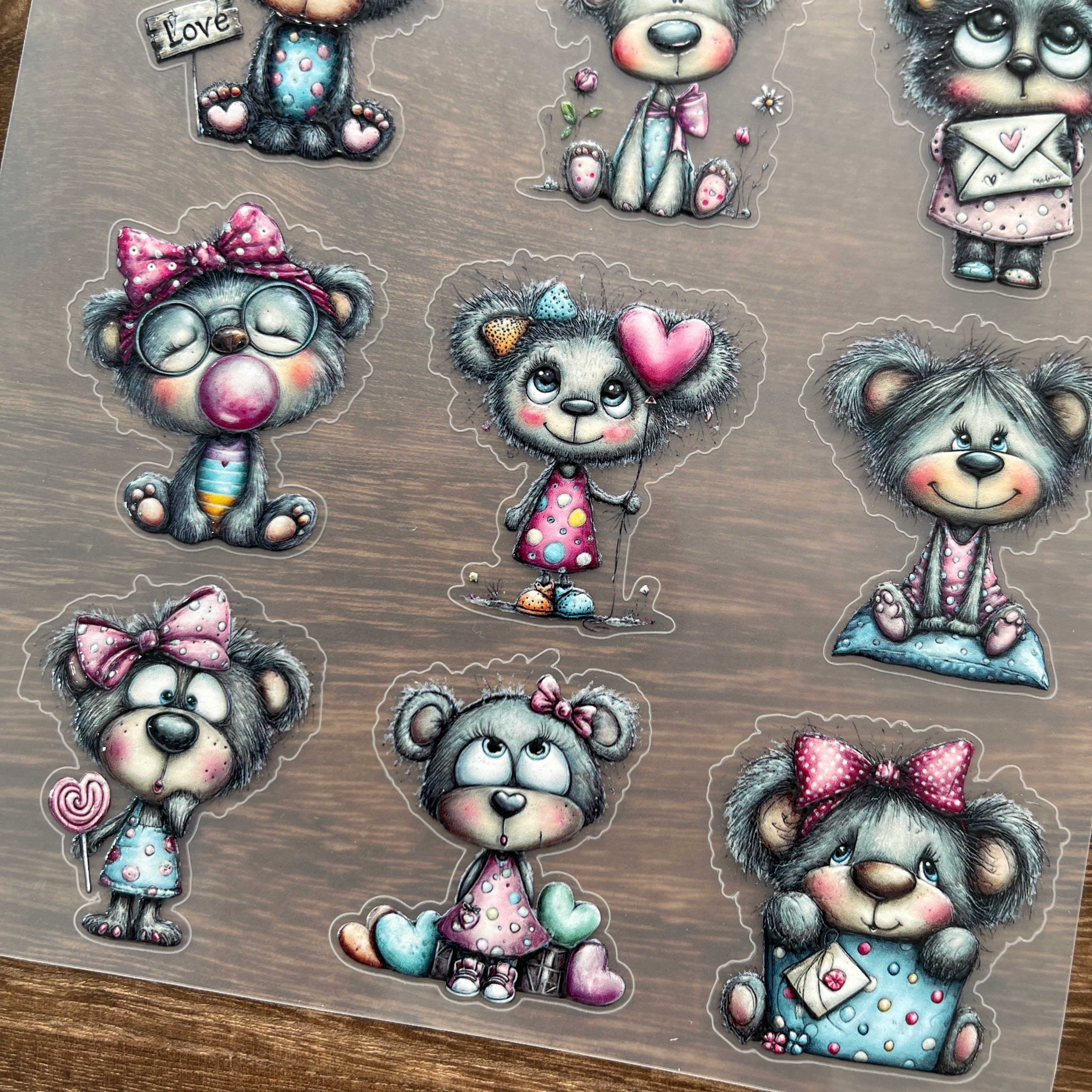 3D Valentine's Day Bear PET Sticker 1 Pcs