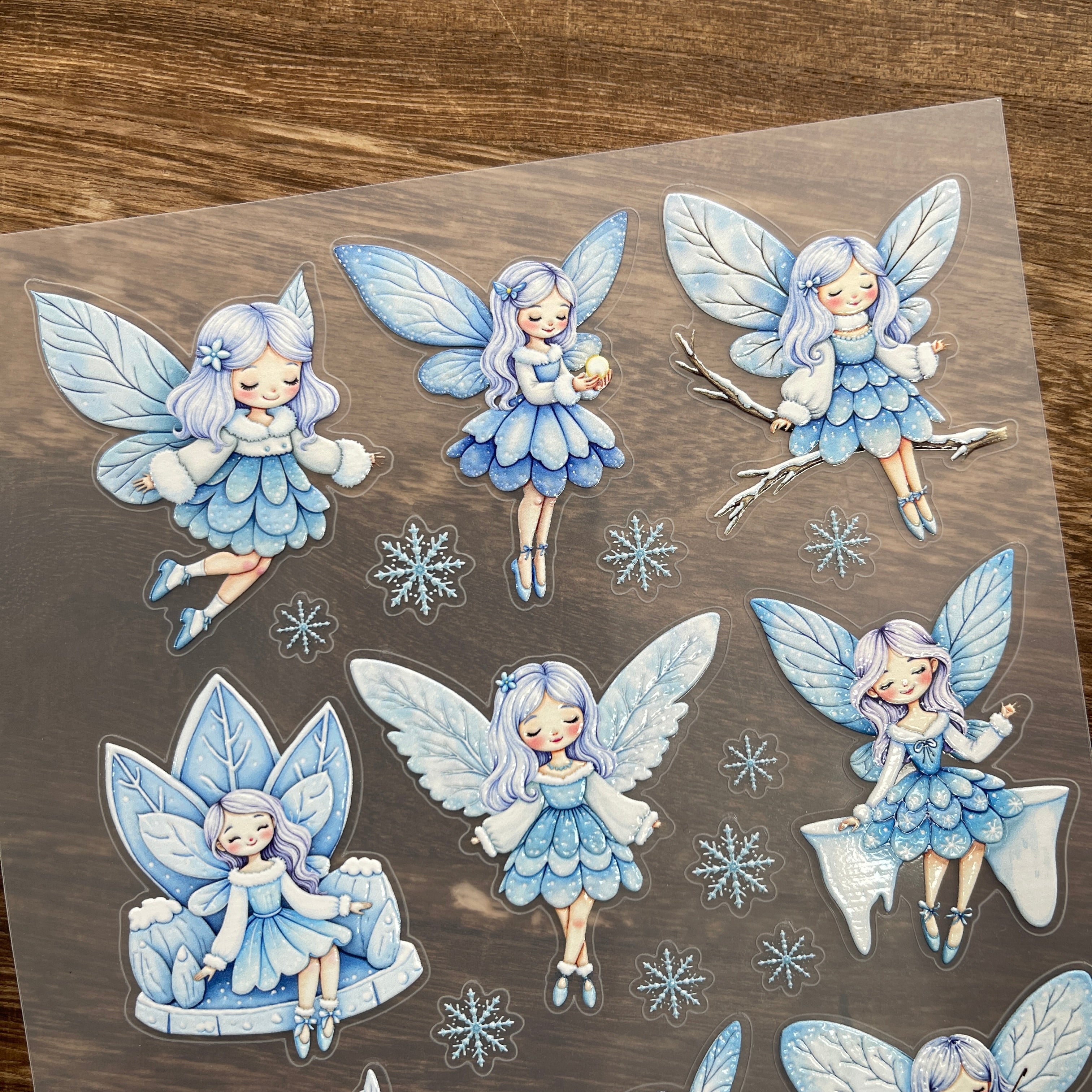3D Blue ice elf PET Sticker 1 Pcs
