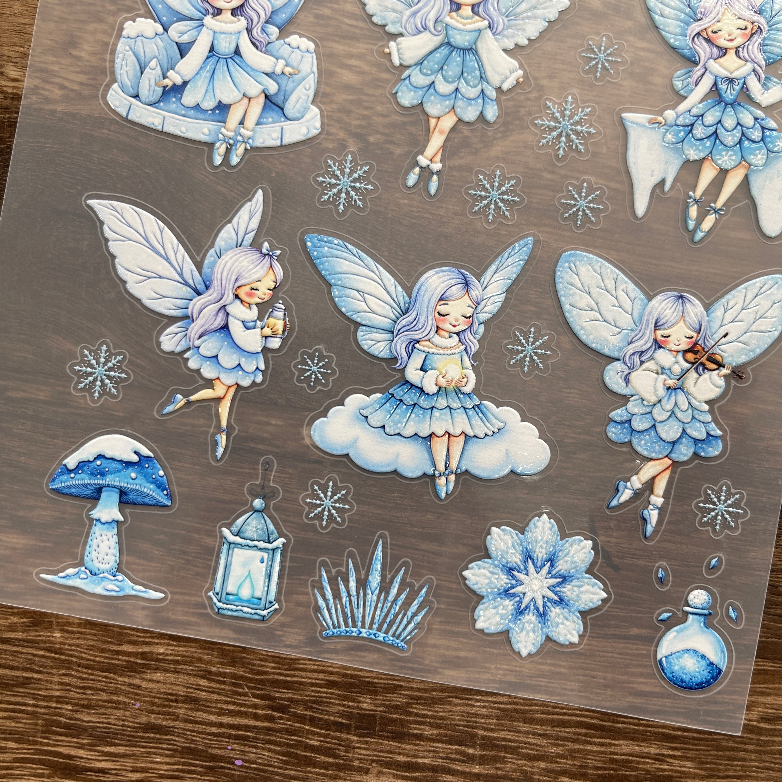 3D Blue ice elf PET Sticker 1 Pcs