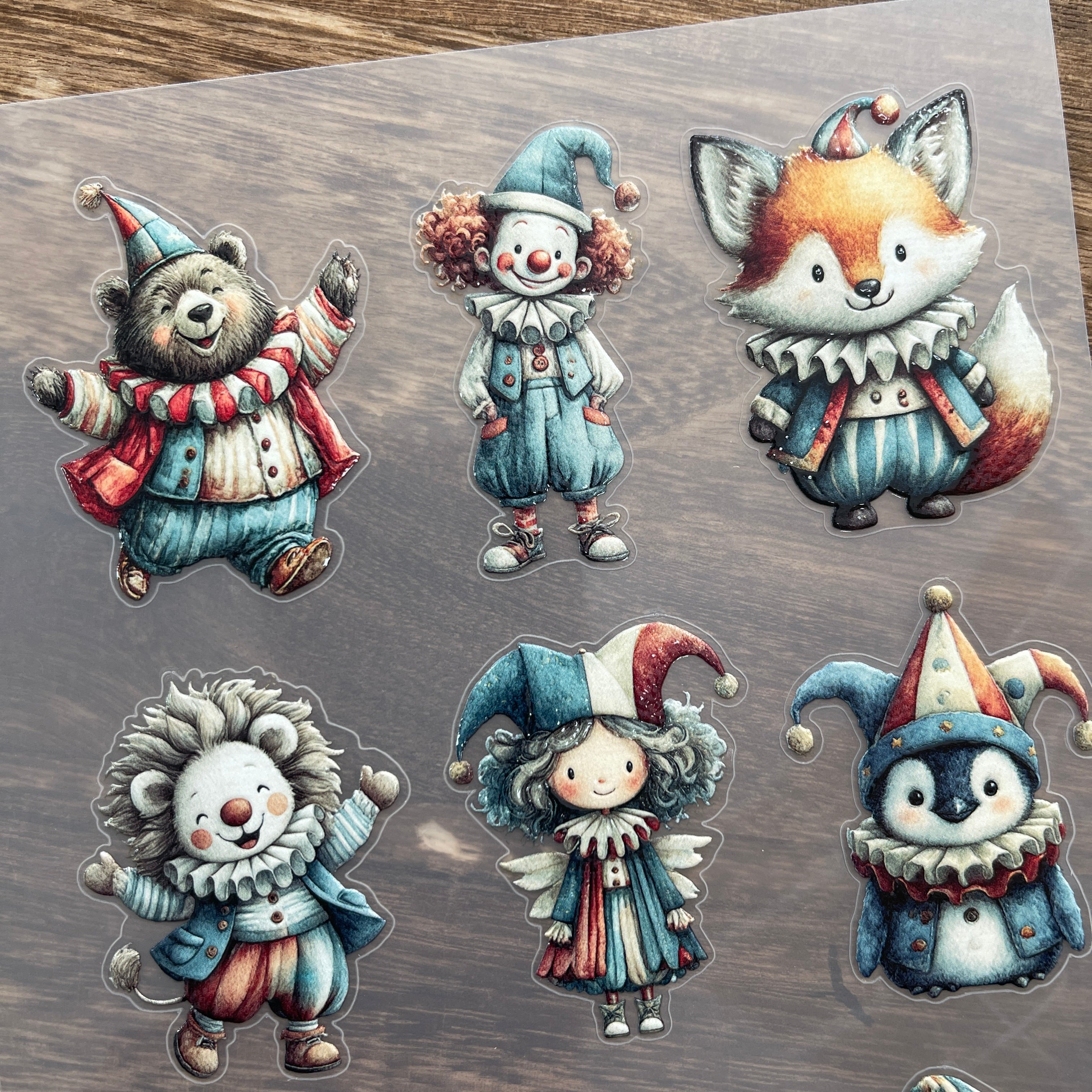 3D Circus animal clowns PET Sticker 1 Pcs