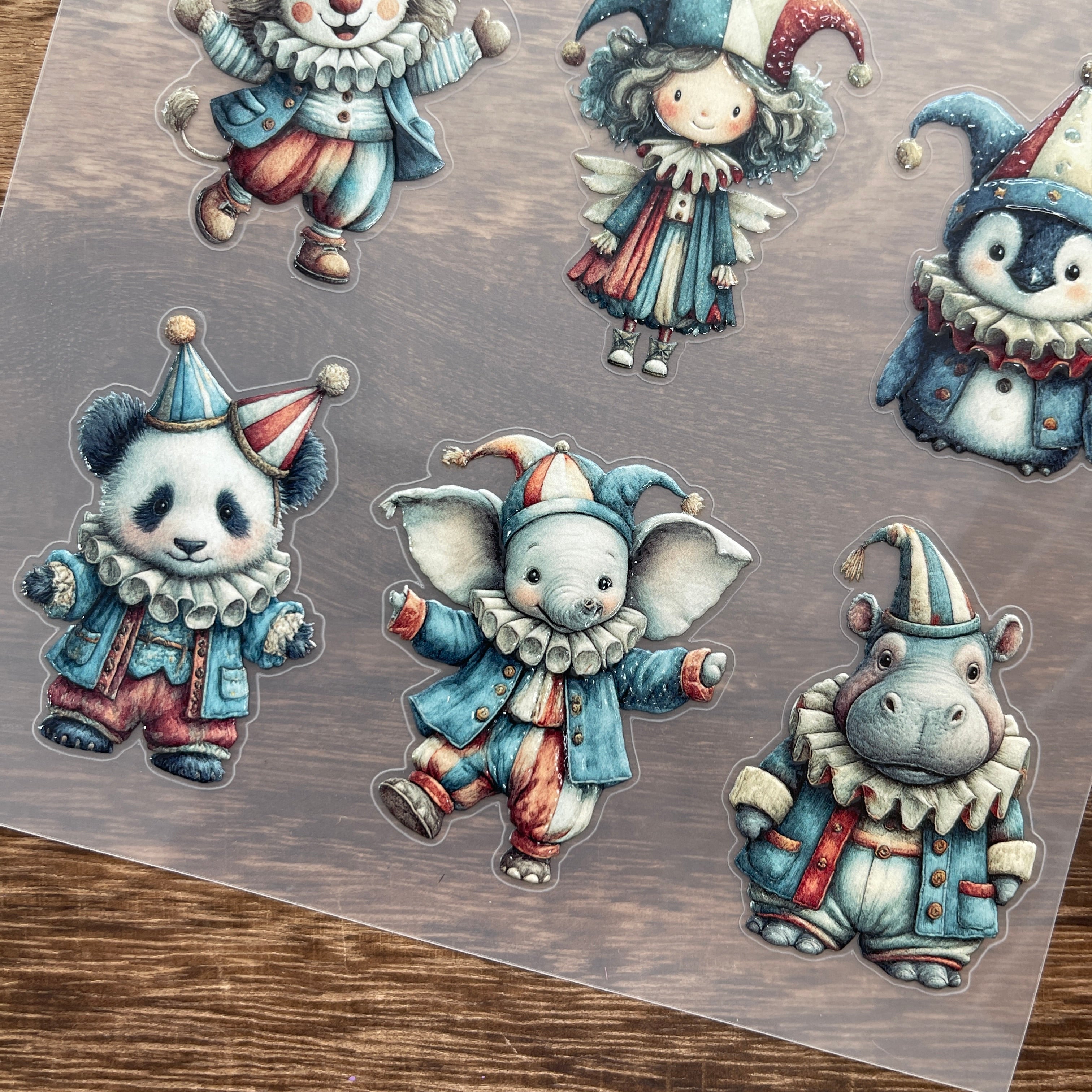 3D Circus animal clowns PET Sticker 1 Pcs