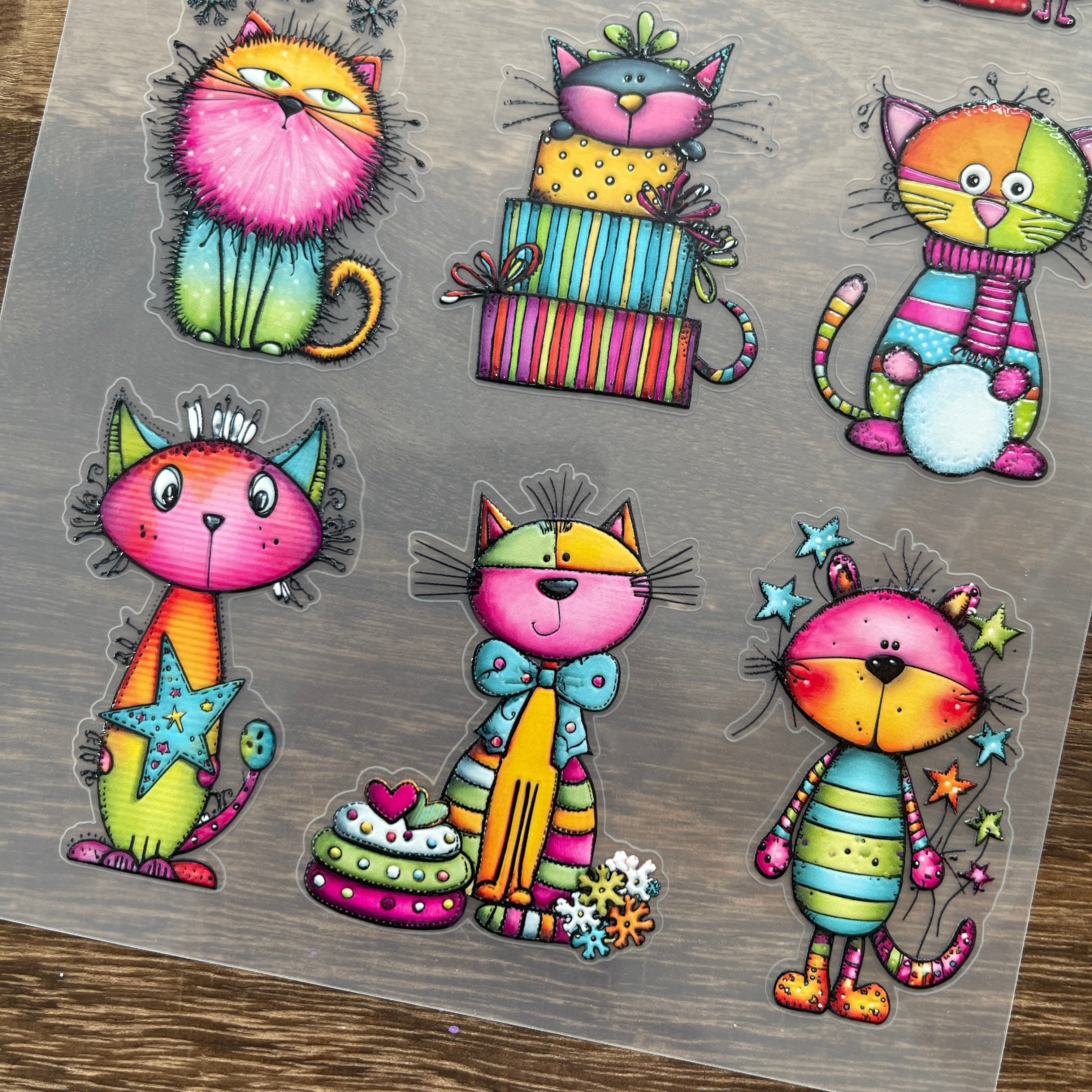 3D Colorful cats PET Sticker 1 Pcs