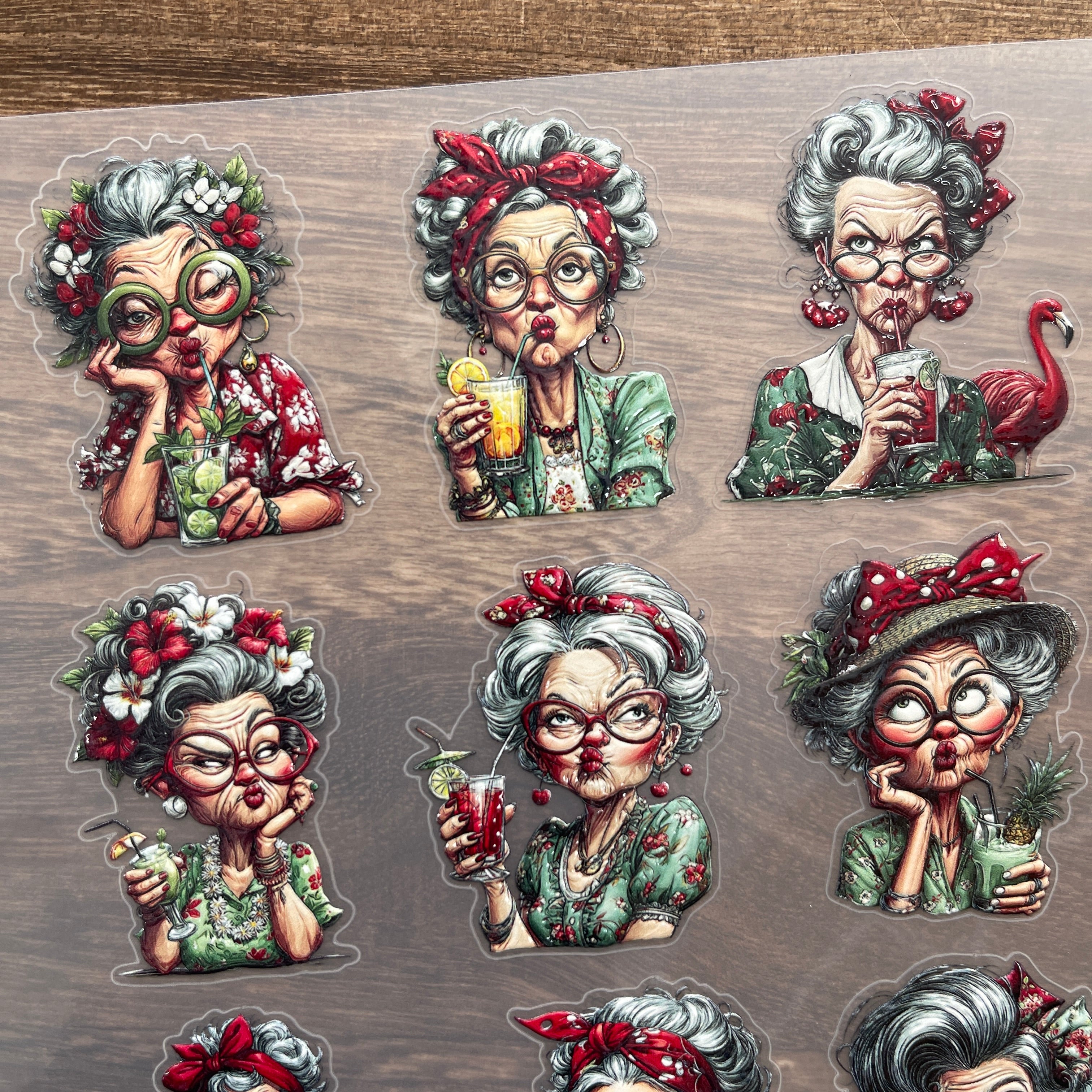 3D Fashionable old lady PET Sticker 1 Pcs