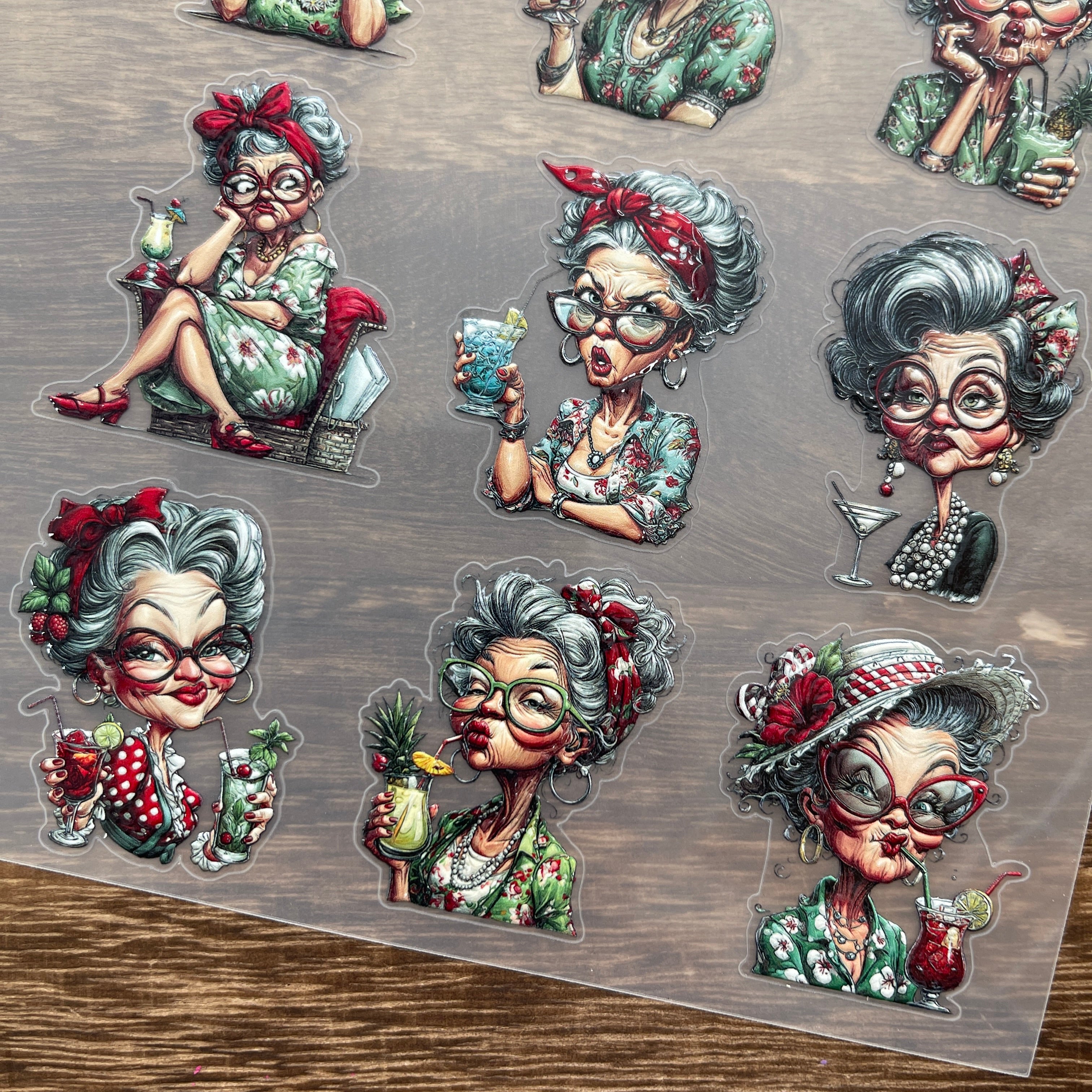 3D Fashionable old lady PET Sticker 1 Pcs