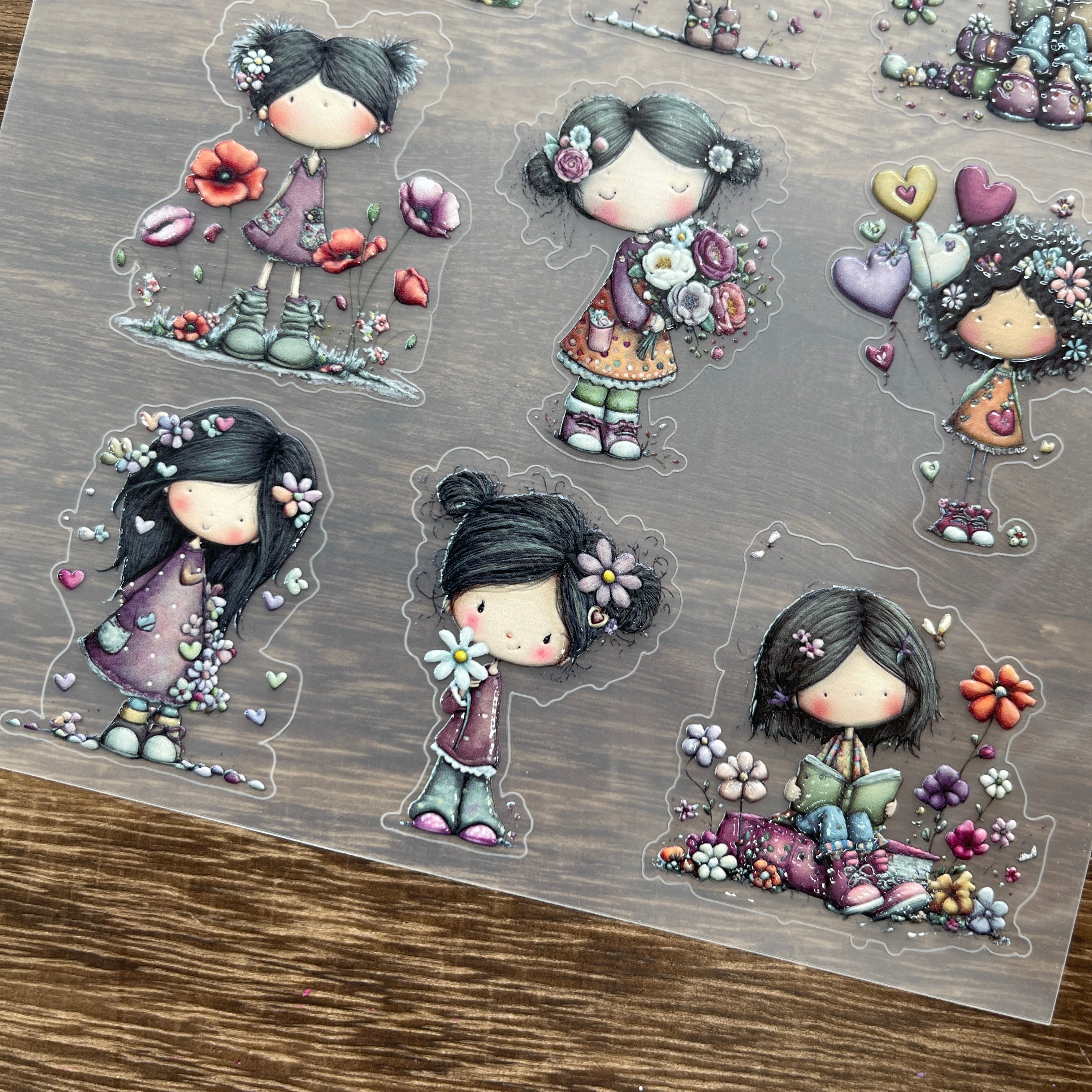 3D Girl in the garden PET Sticker 1 Pcs