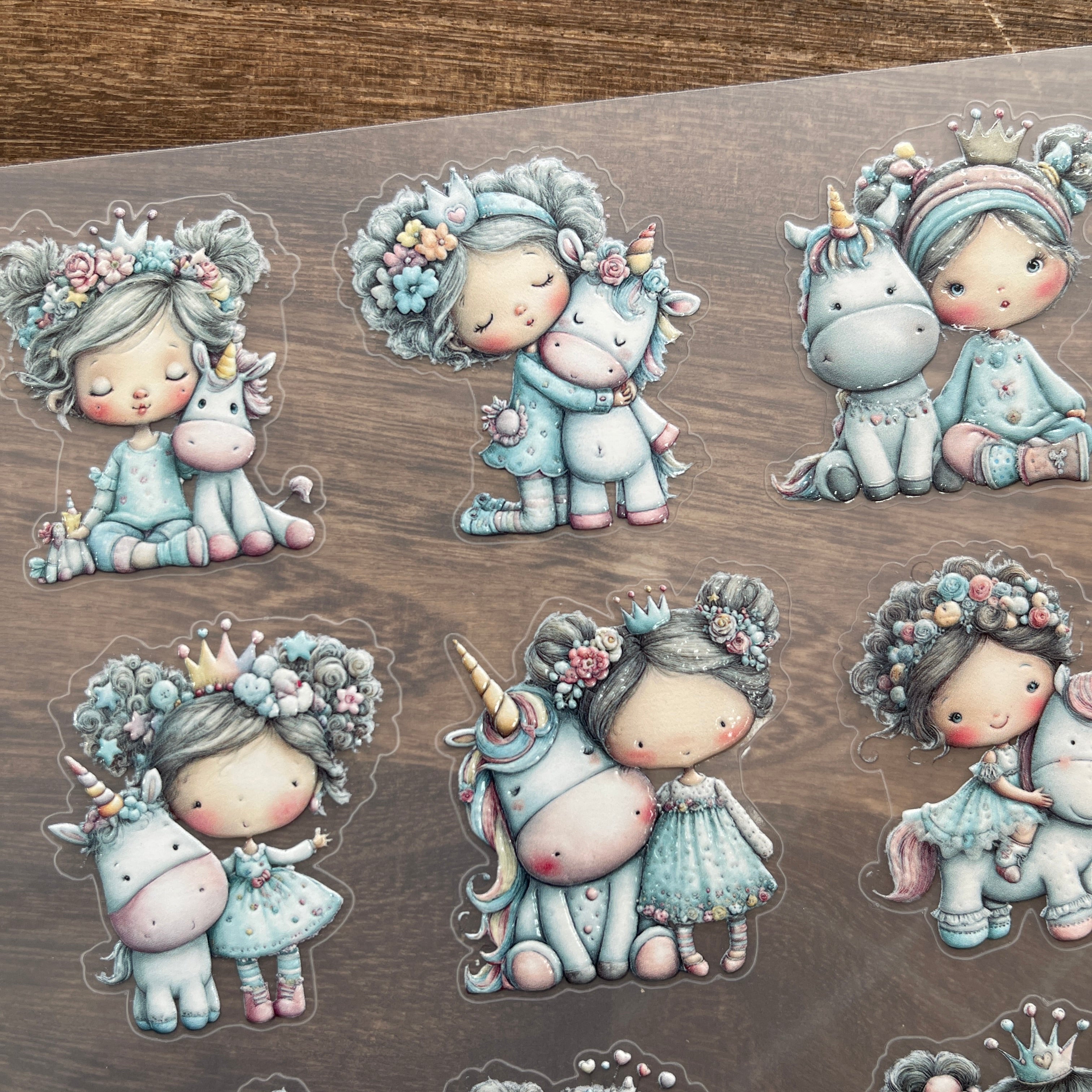 3D Girl and unicorn doll PET Sticker 1 Pcs