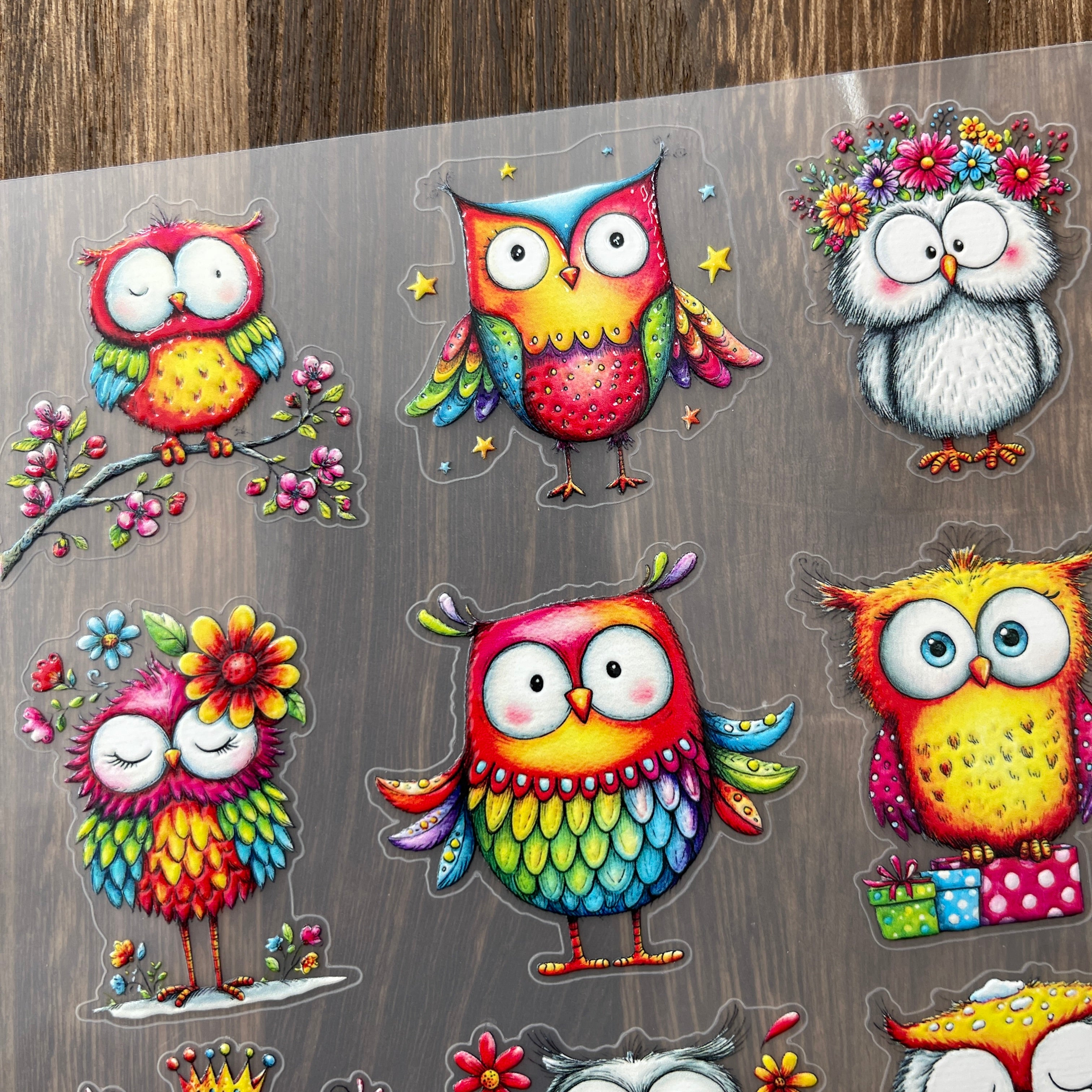 3D Colorful Owl PET Sticker 1 Pcs