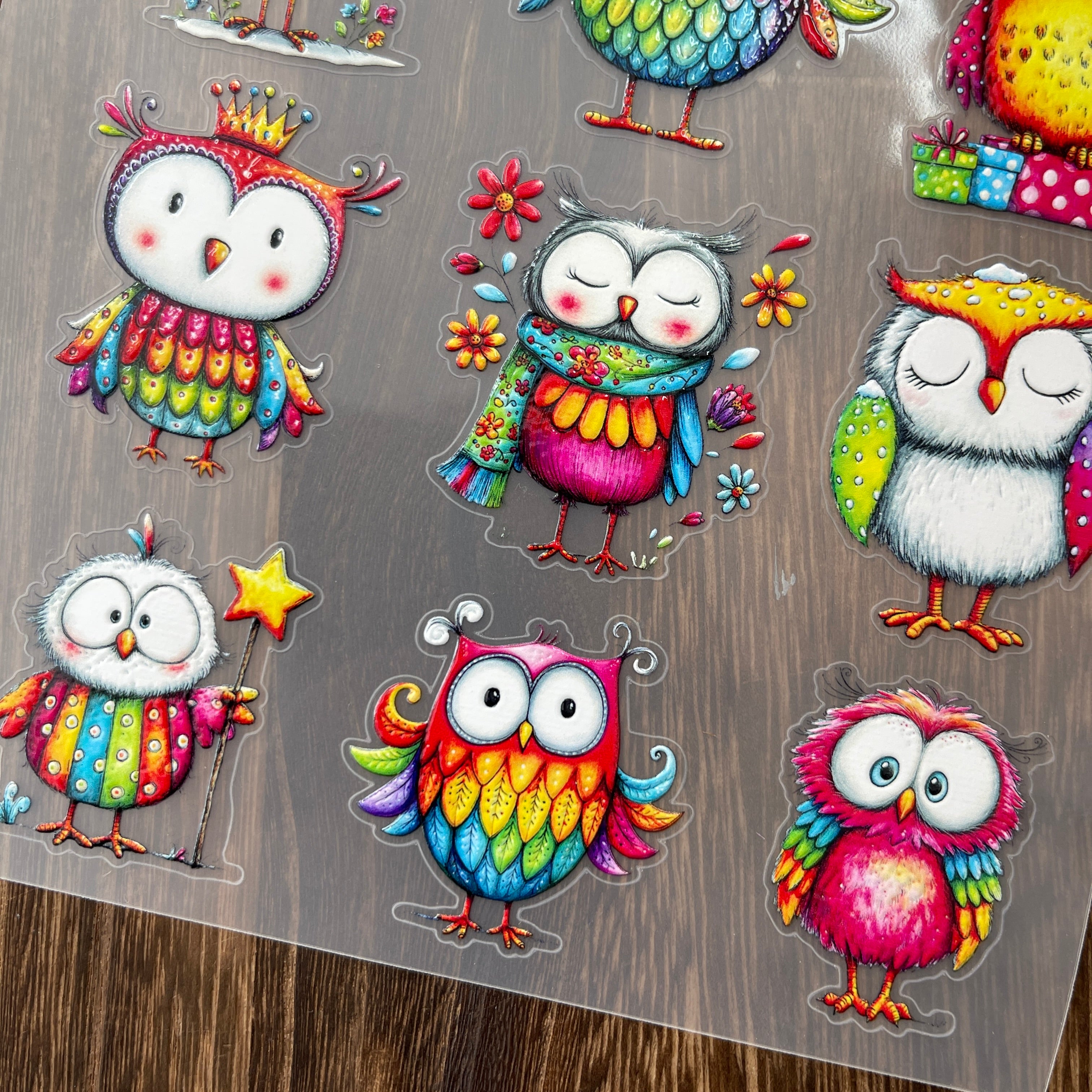 3D Colorful Owl PET Sticker 1 Pcs